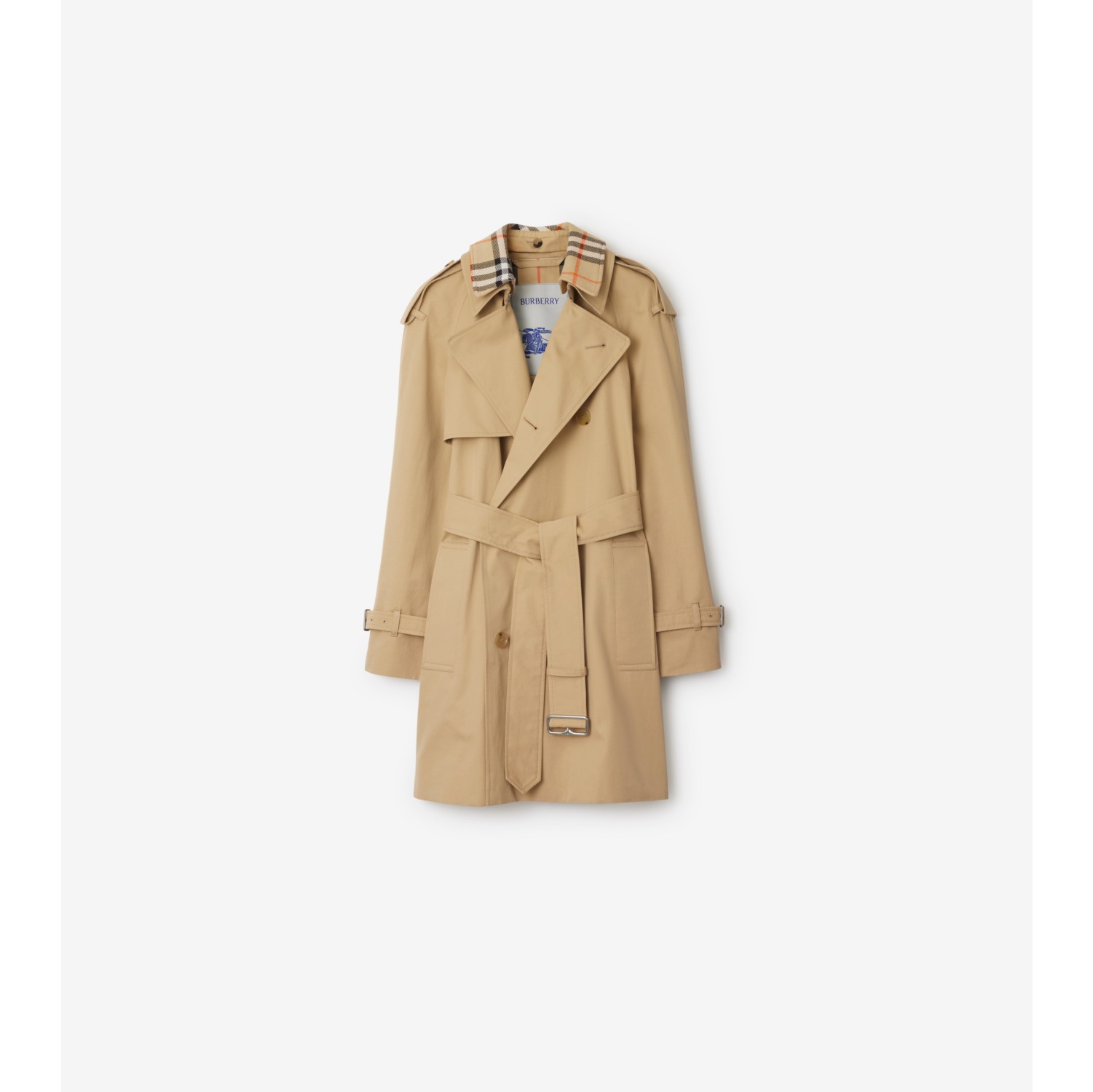 Short Detachable Collar Gabardine Trench Coat in Flax Women Cotton Burberry Official