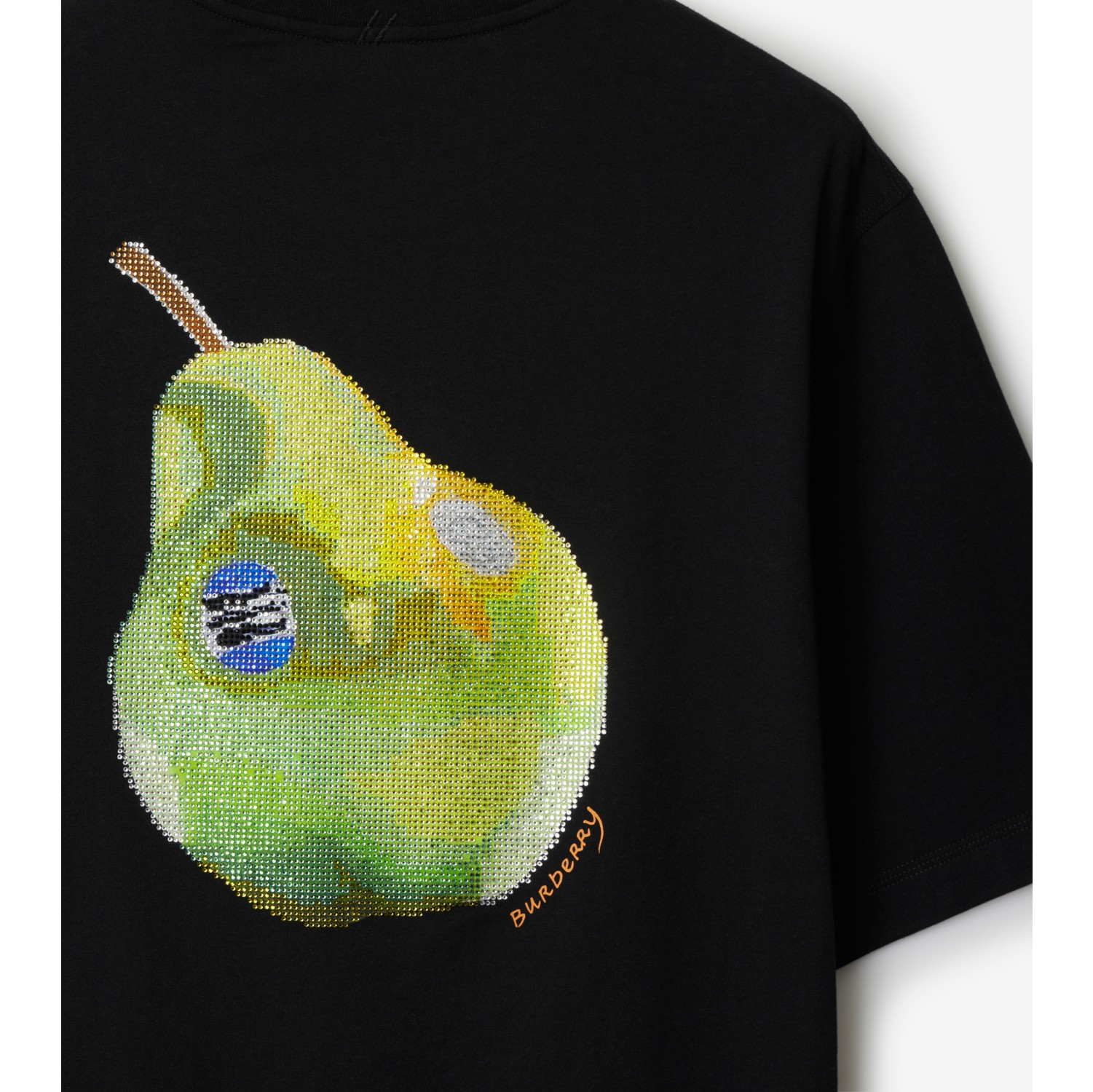 Baumwoll-T-Shirt mit Birnenmotiv und Kristallen