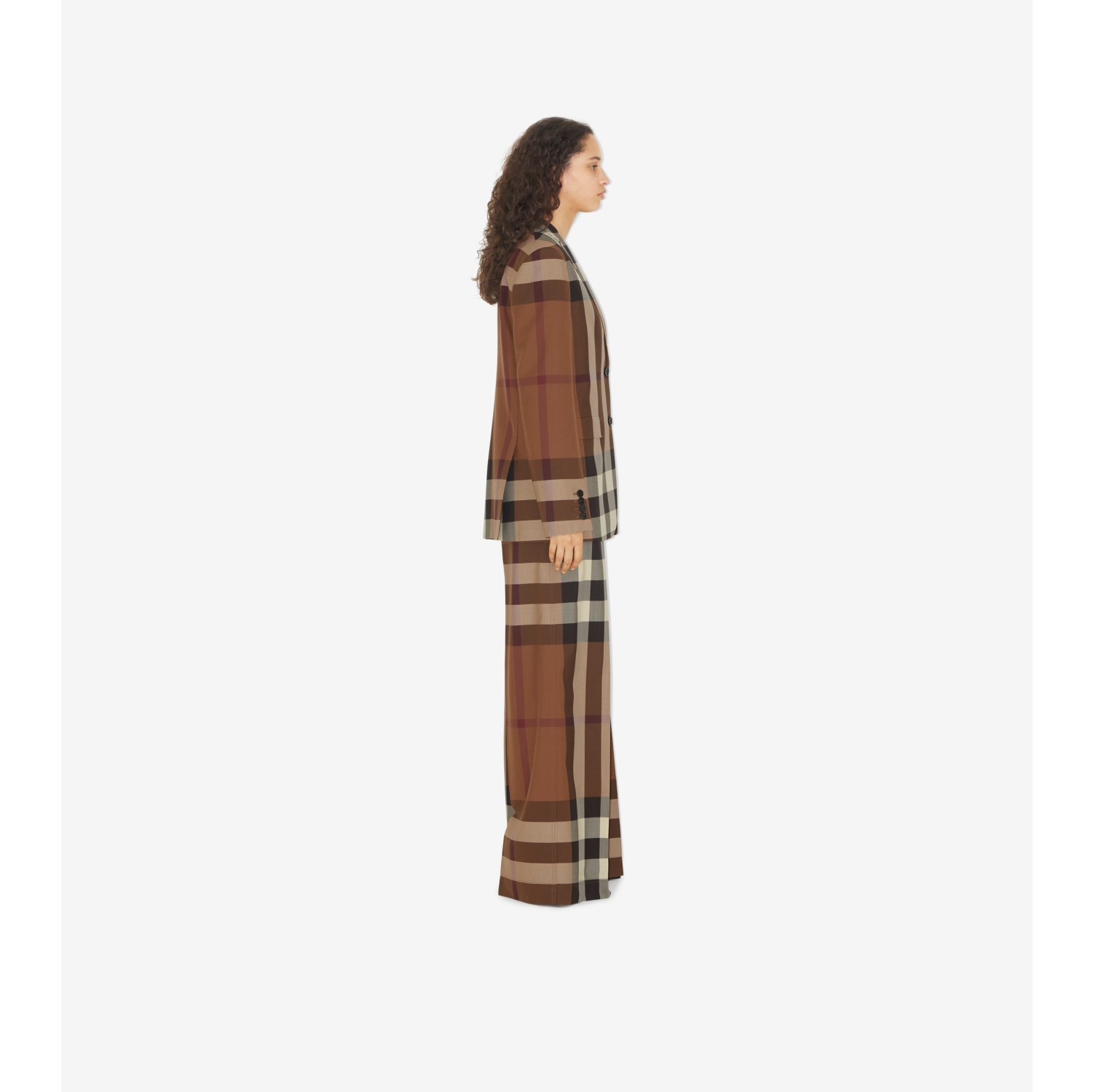 Check Wool Wide-leg Trousers in Dark Birch Brown - Women | Burberry® Official
