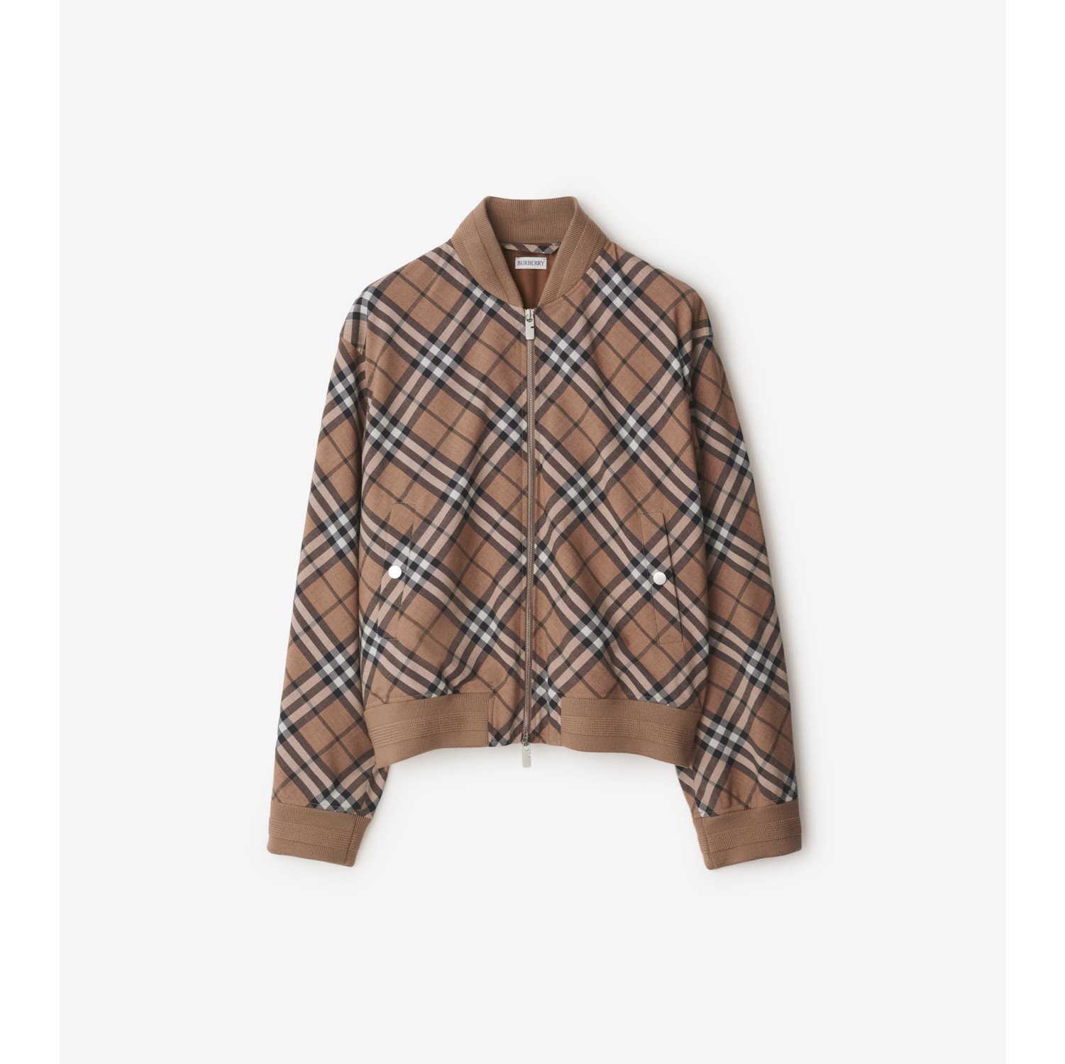 Check Wool Blend Harrington Jacket in Linden Men Burberry Official