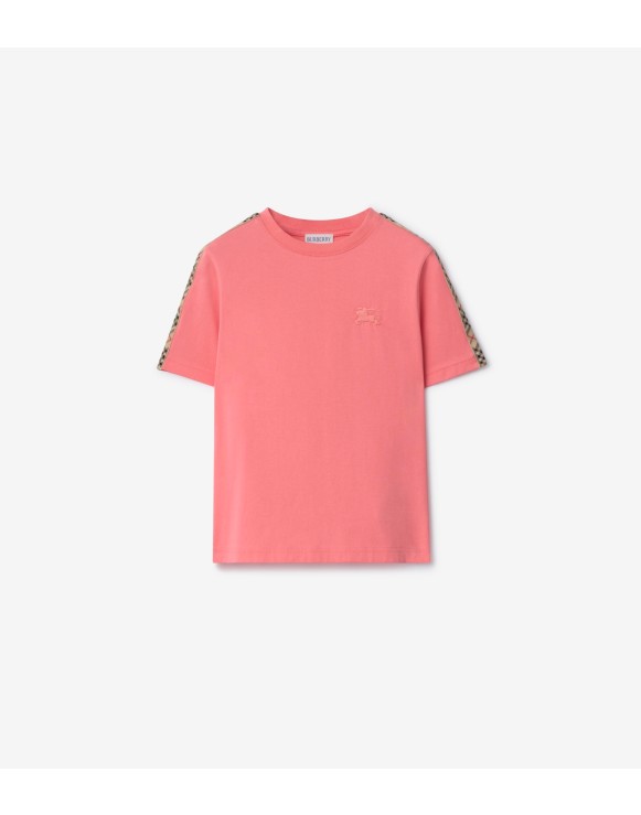 Baumwoll-T-Shirt mit Check-Besatz