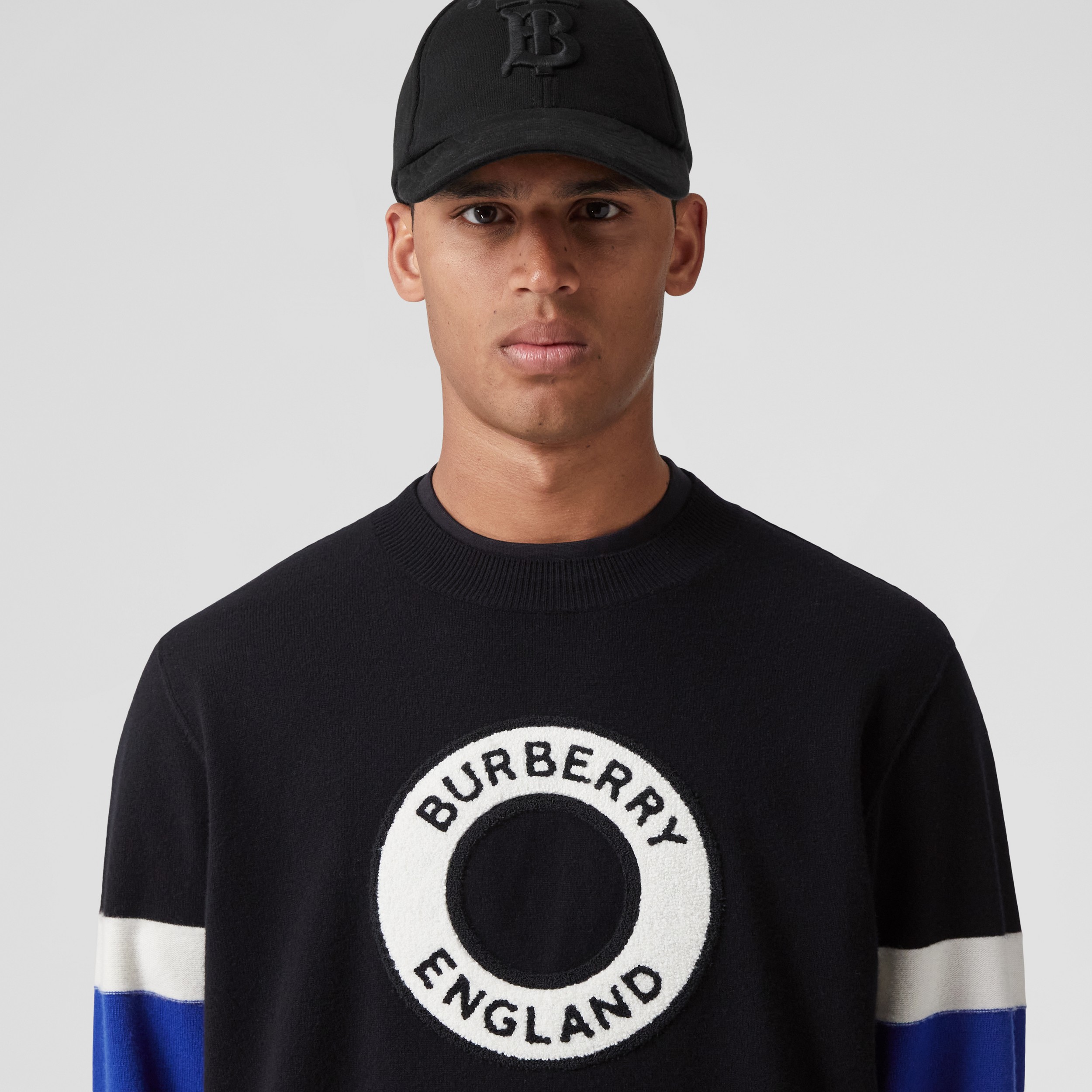 Logo Graphic Appliqué Wool Cashmere Sweater in Black - Men | Burberry® Official - 2