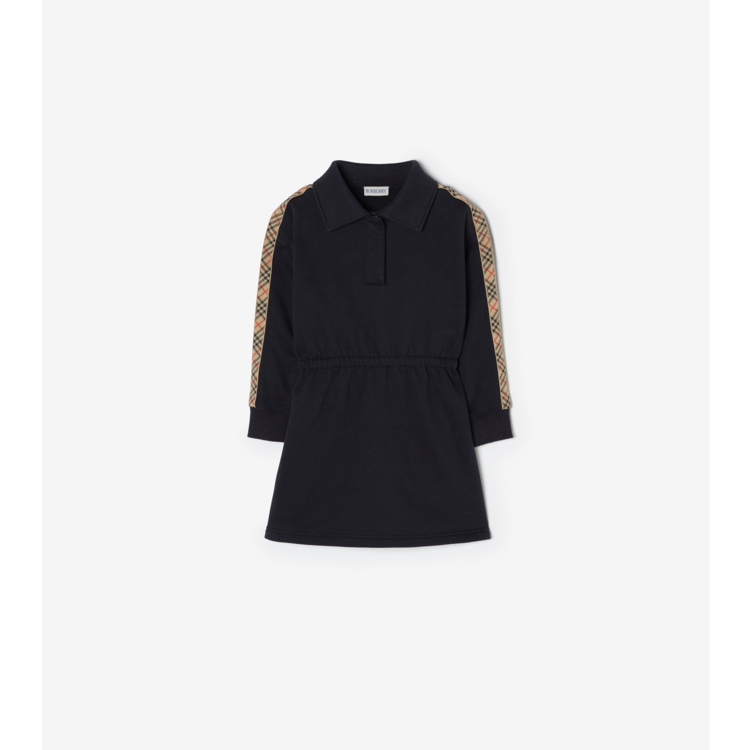 Check Trim Cotton Polo Shirt Dress