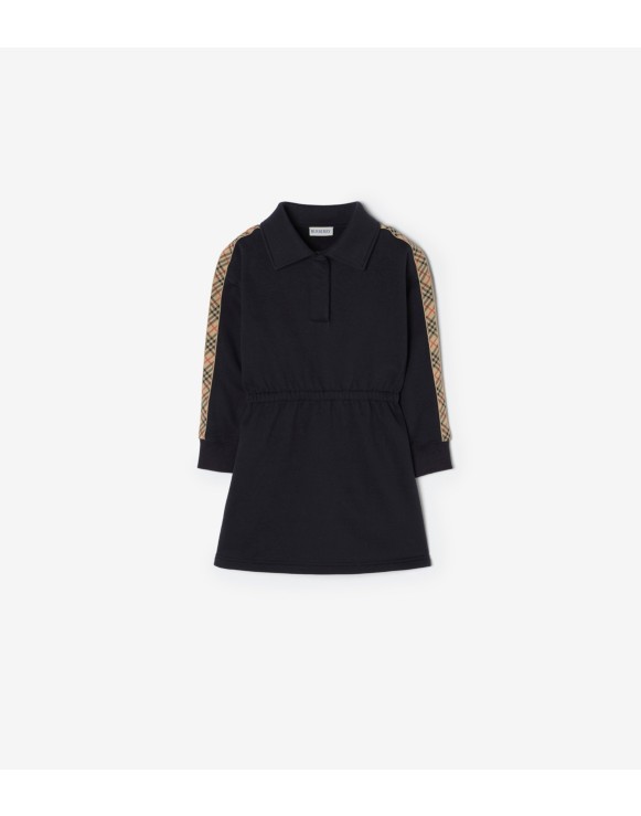 Check Trim Cotton Polo Shirt Dress