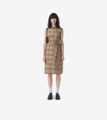 NWOT Burberry Vintage Check Tie Waist Shirt Dress in Archive Beige US-4