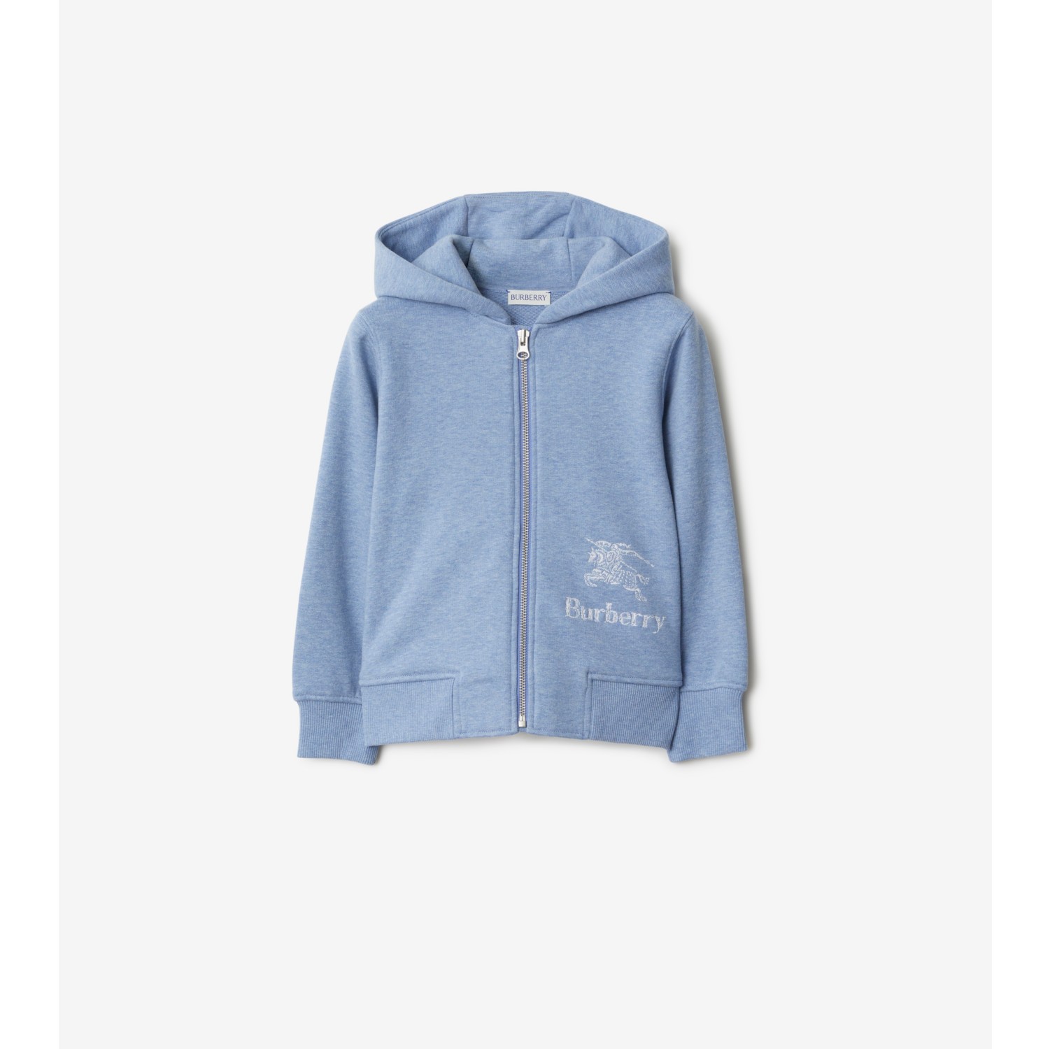 Cotton Zip Hoodie in Light blue melange | Burberry® Official