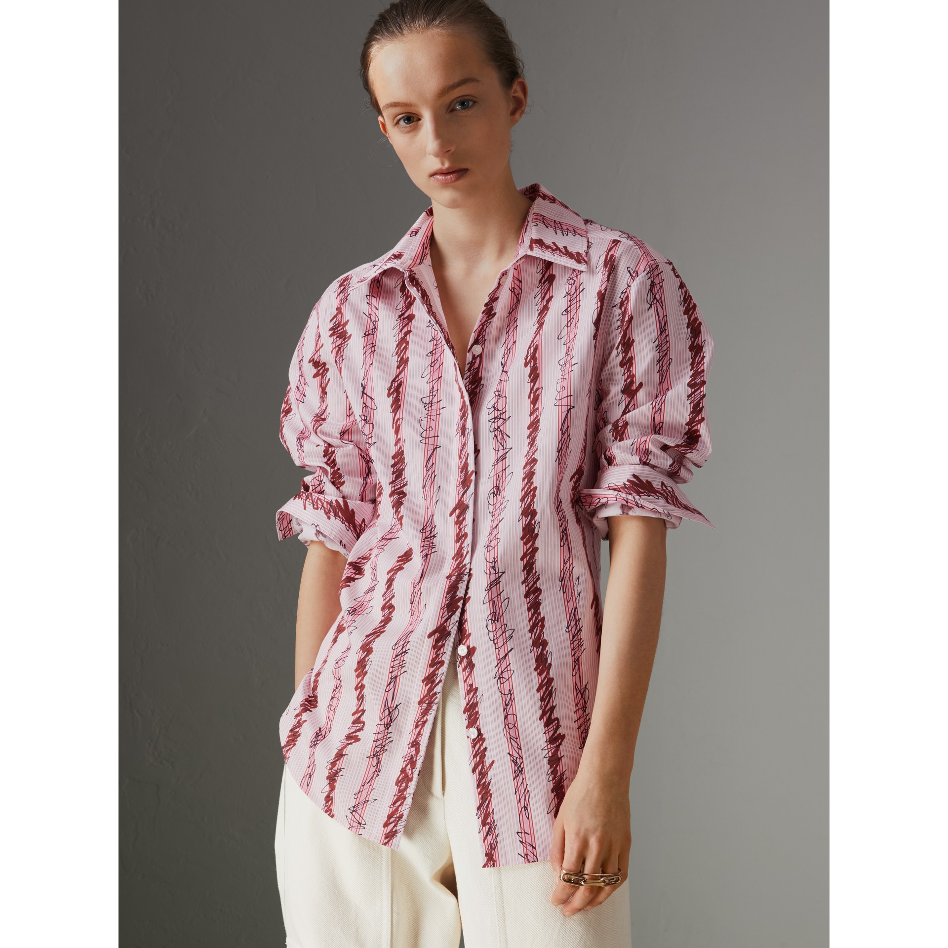BURBERRY Scribble Stripe Cotton Shirt,80021721