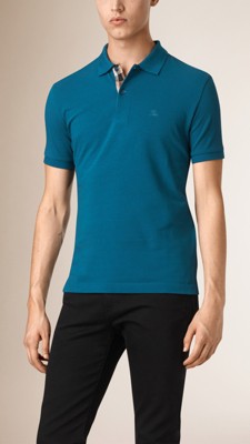 Check Placket Cotton Piqué Polo Shirt