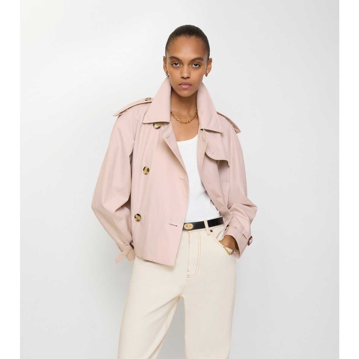  Check Cropped Tropical Gabardine Mayfair Trench Jacket