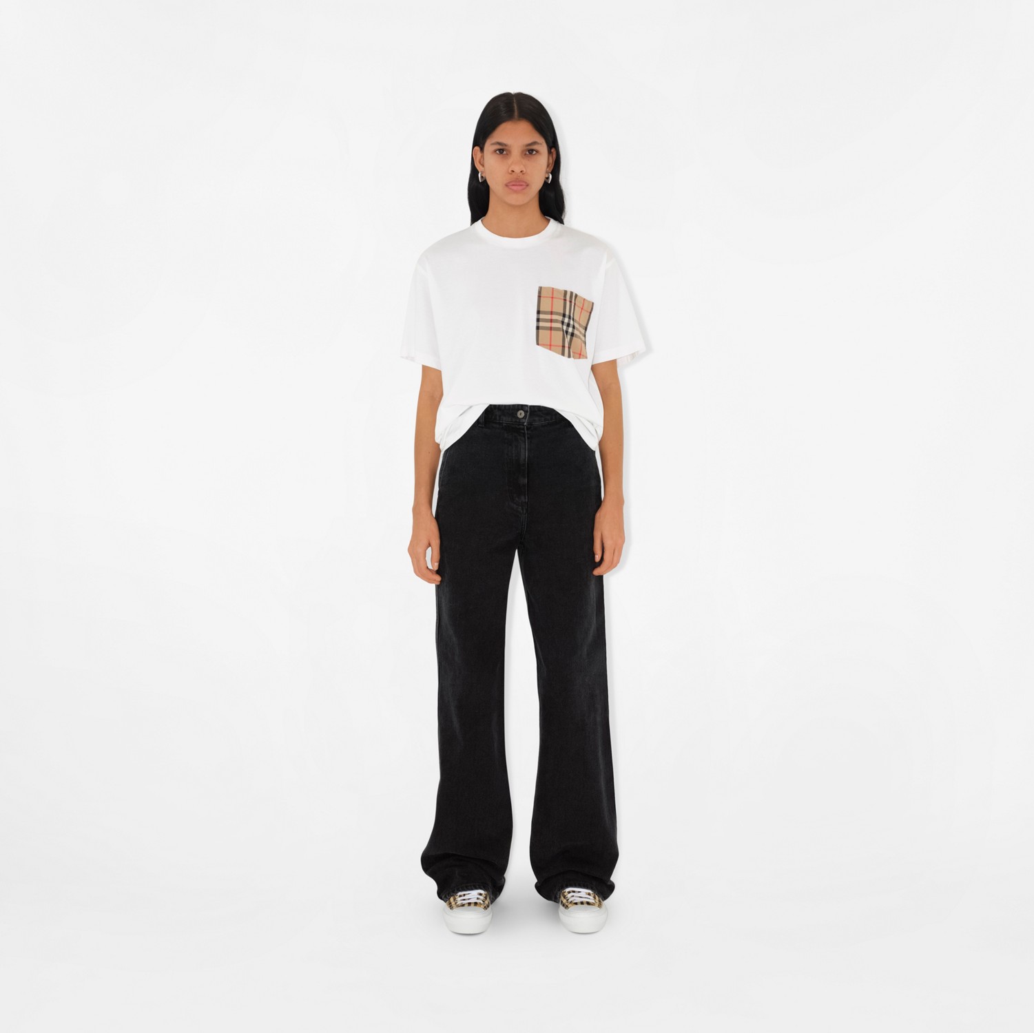チェックポケット コットンTシャツ (ホワイト) - ウィメンズ チェックポケット コットンTシャツ (ホワイト) - ウィメンズ