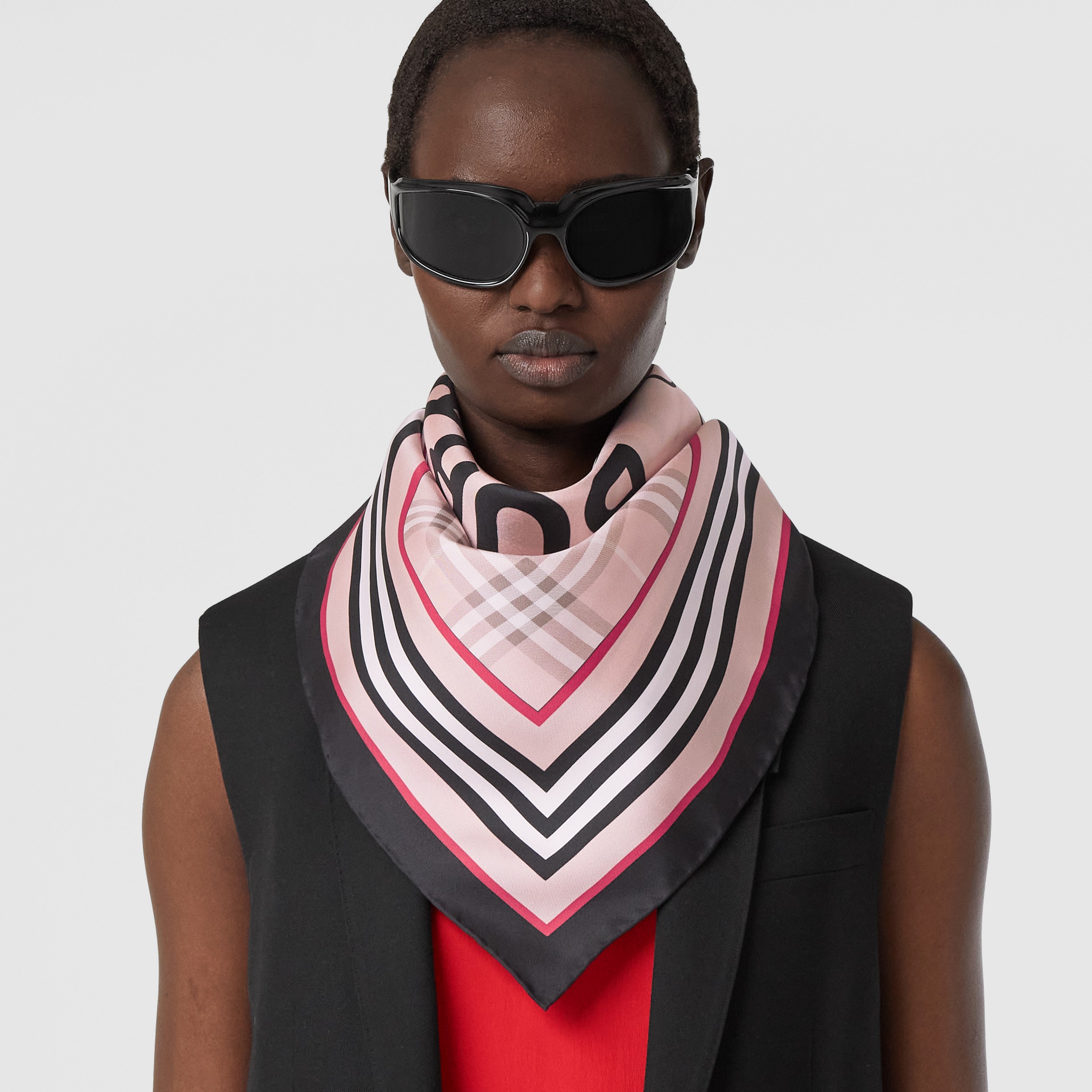 Montage Print Silk Square Scarf in Blush - Women | Burberry® Official - 3