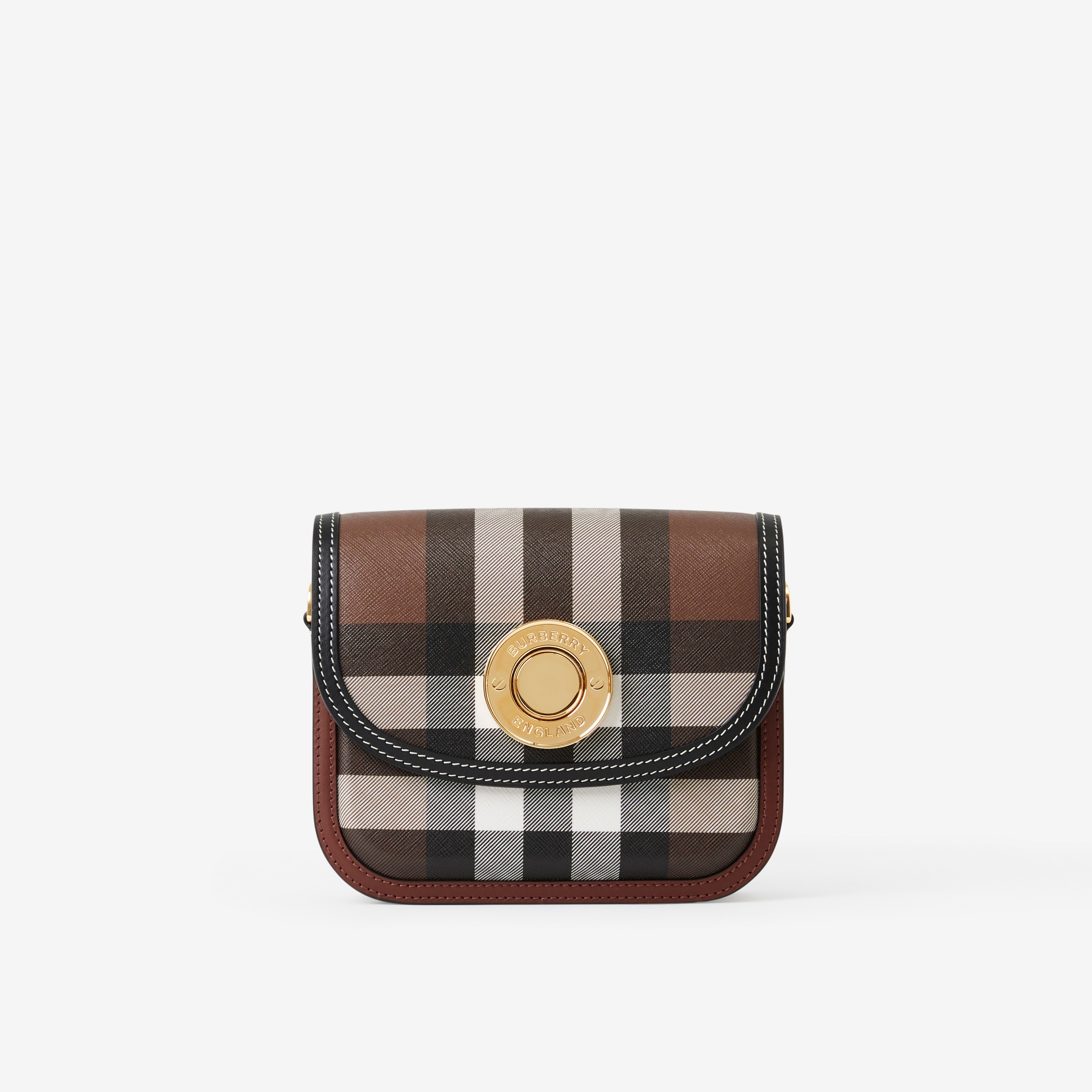 Check and Leather Small Elizabeth Bag in Dark Birch Brown - Women | Burberry® Official - 1