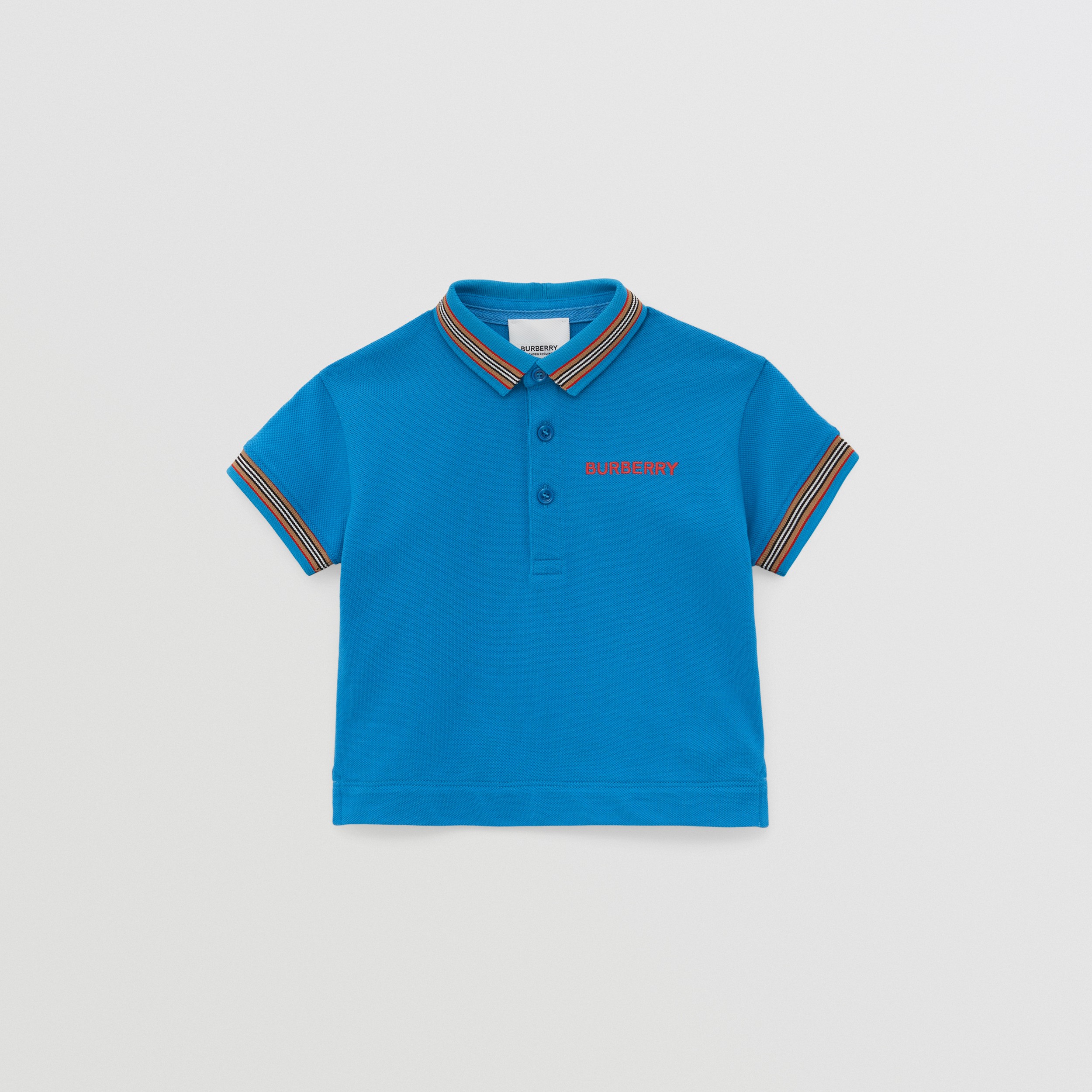 Icon Stripe Detail Cotton Piqué Polo Shirt in Canvas Blue - Children | Burberry® Official - 1