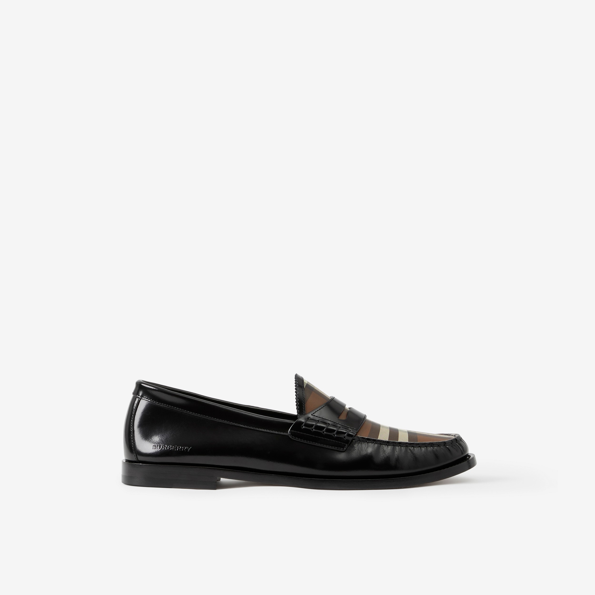 Check Panel Leather Loafers in Black - Men | Burberry® Official - 1