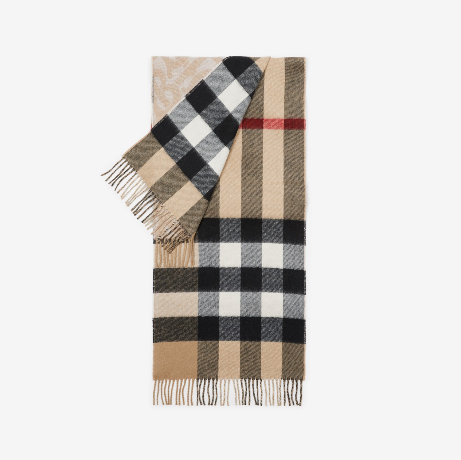 Reversible Check and Monogram Cashmere Scarf in Alabaster | Burberry® Official