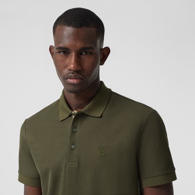 Monogram Motif Cotton Piqué Polo Shirt In Dark Olive - Men | Burberry ...