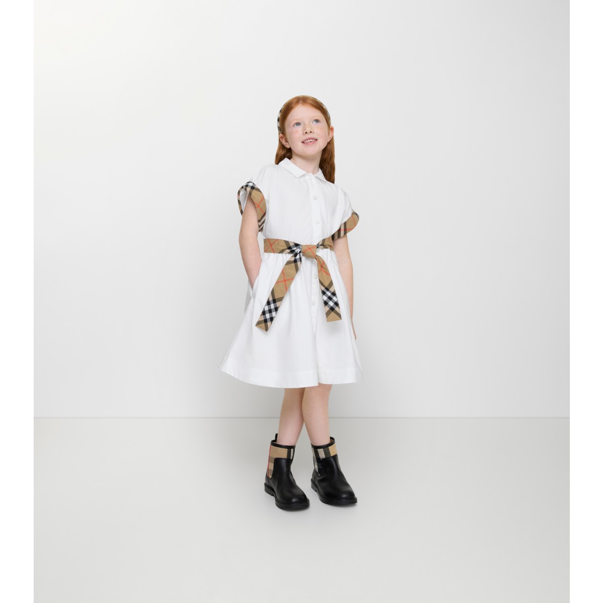  Check Trim Cotton Shirt Dress