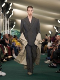 Model in Long Silk Trench Coat
