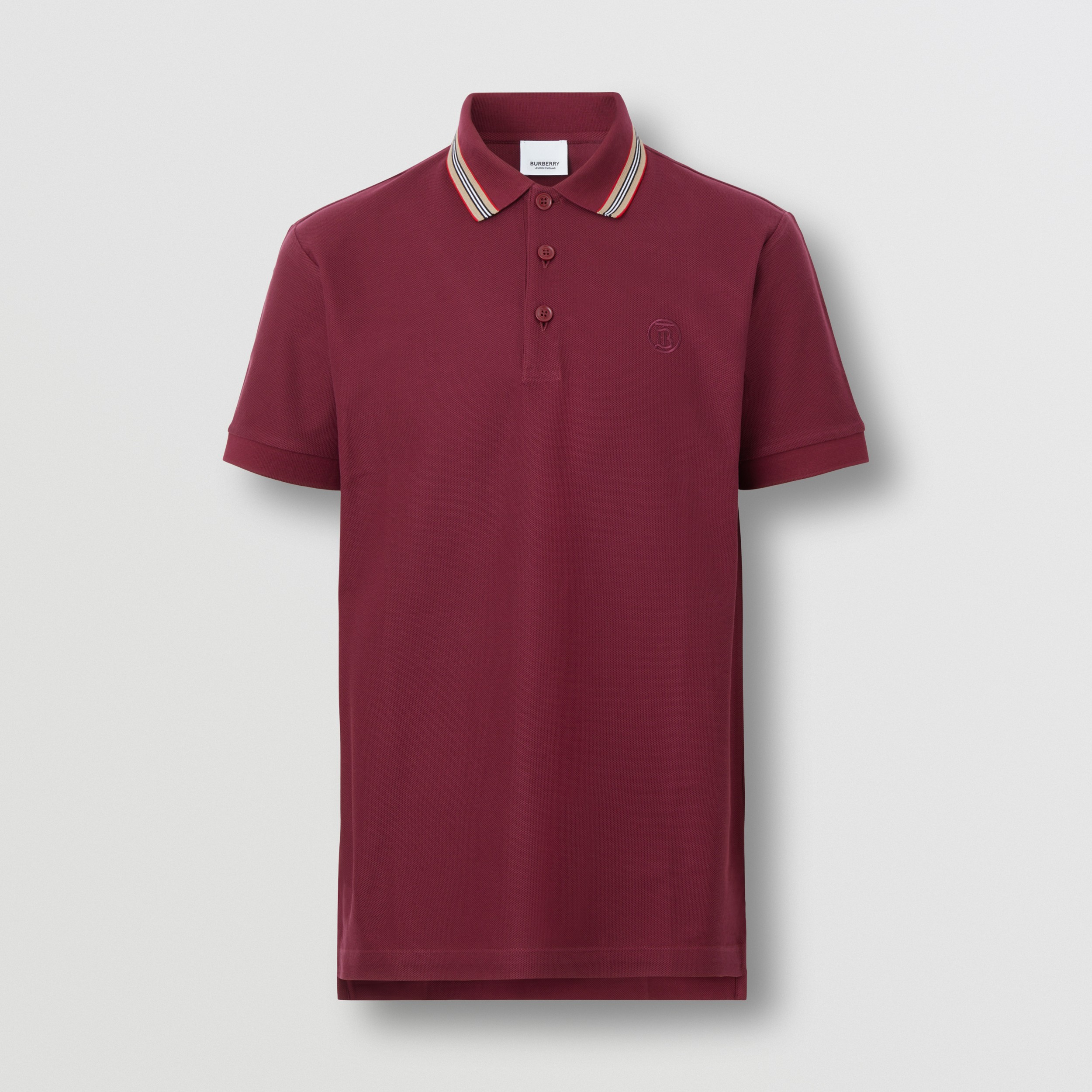 Baumwollpiqué-Poloshirt mit gestreiftem Kragen (Granatrot) - Herren | Burberry® - 4