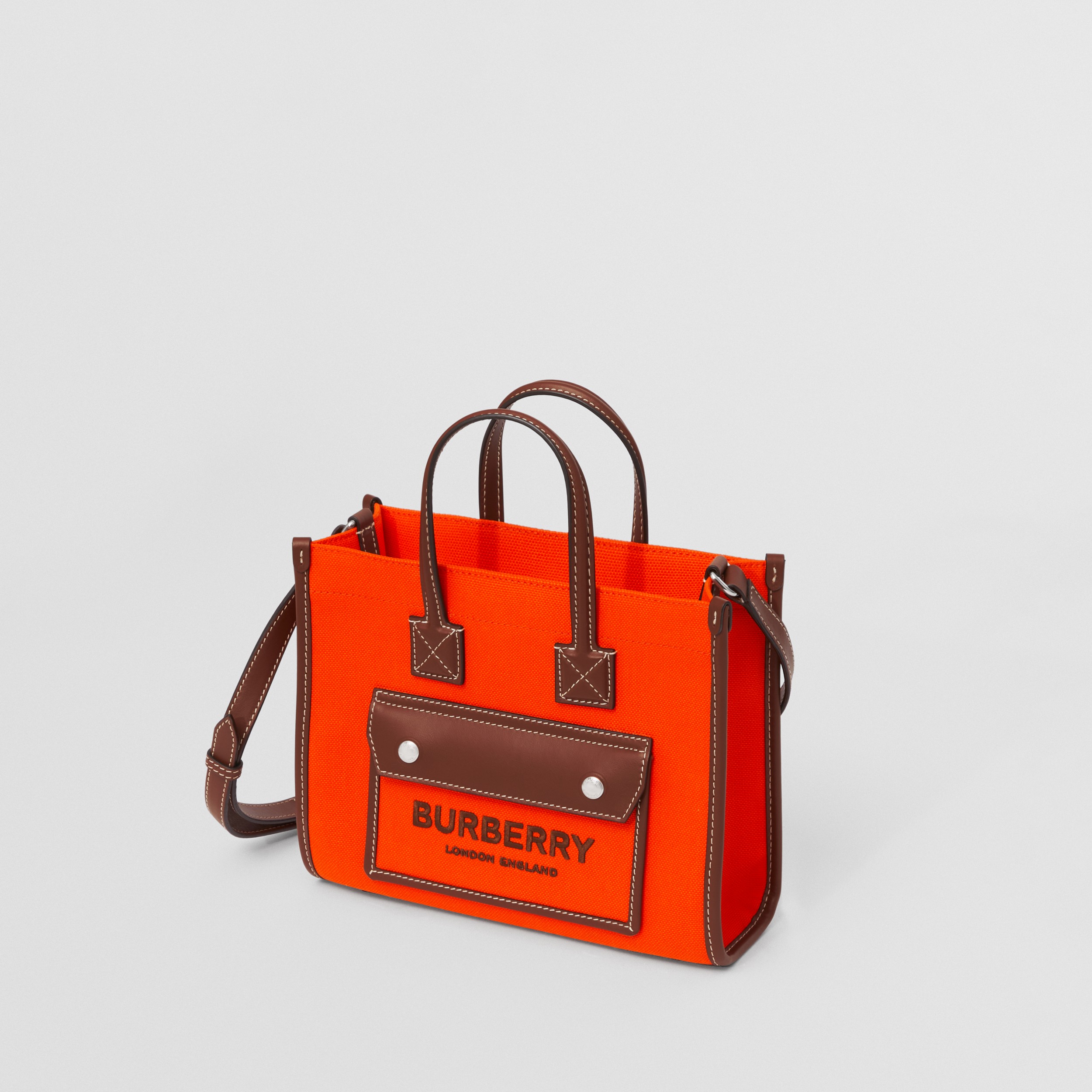 Mini Two-tone Canvas and Leather Freya Tote in Orange/tan - Women | Burberry® Official - 4
