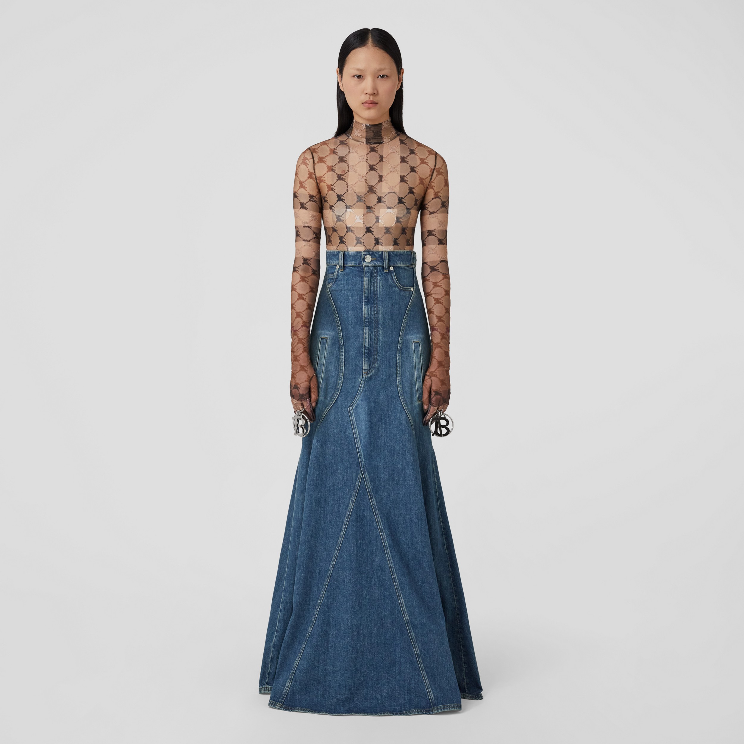 Saia jeans longa (Azul Ardósia Intenso) - Mulheres | Burberry® oficial - 4