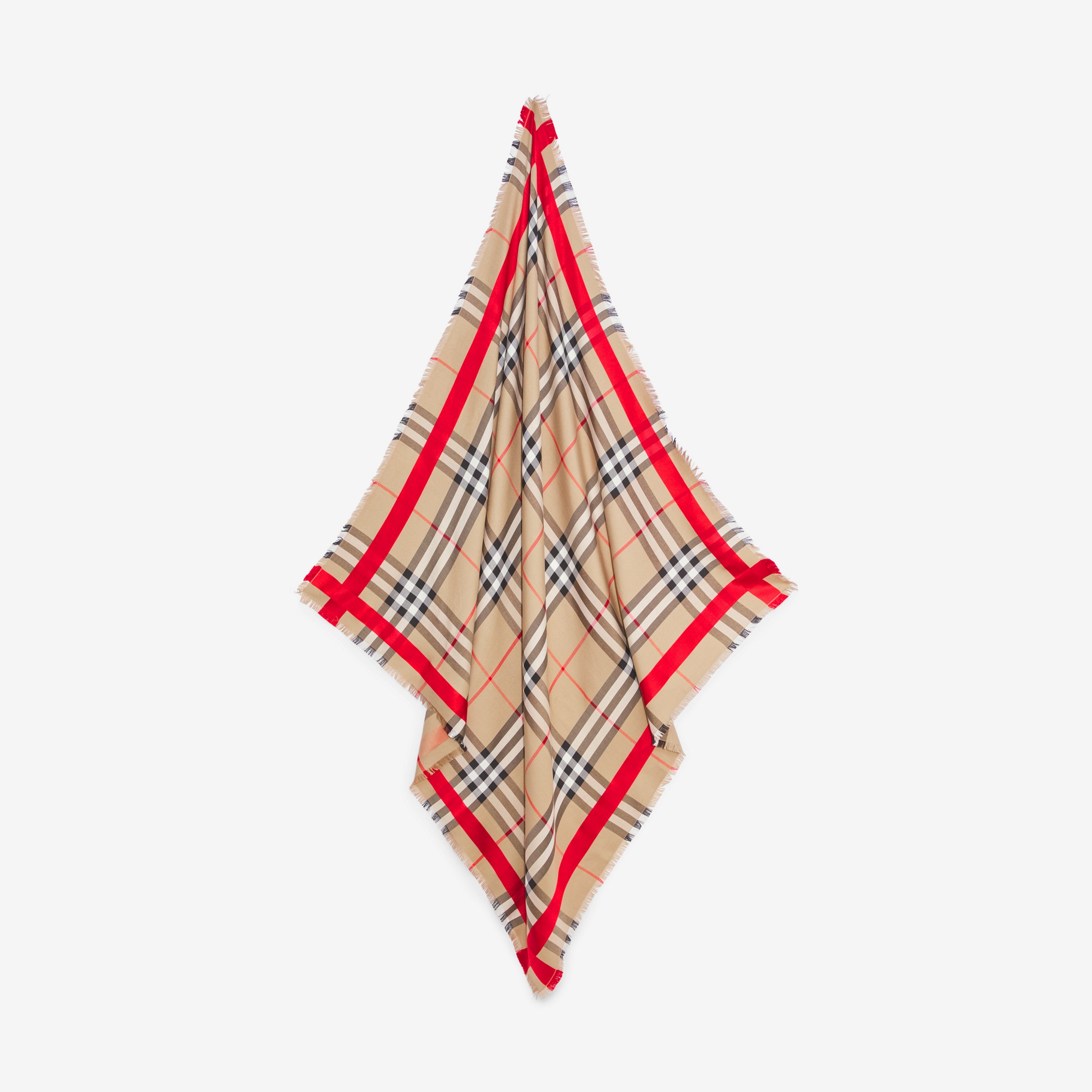 Pañuelo cuadrado grande en seda y lana a cuadros (Beige Vintage) | Burberry® oficial - 3