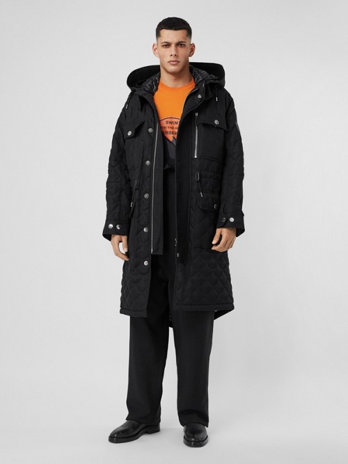 BURBERRY DETACHABLE HOOD QUILTED RAMIE COTTON PARKA