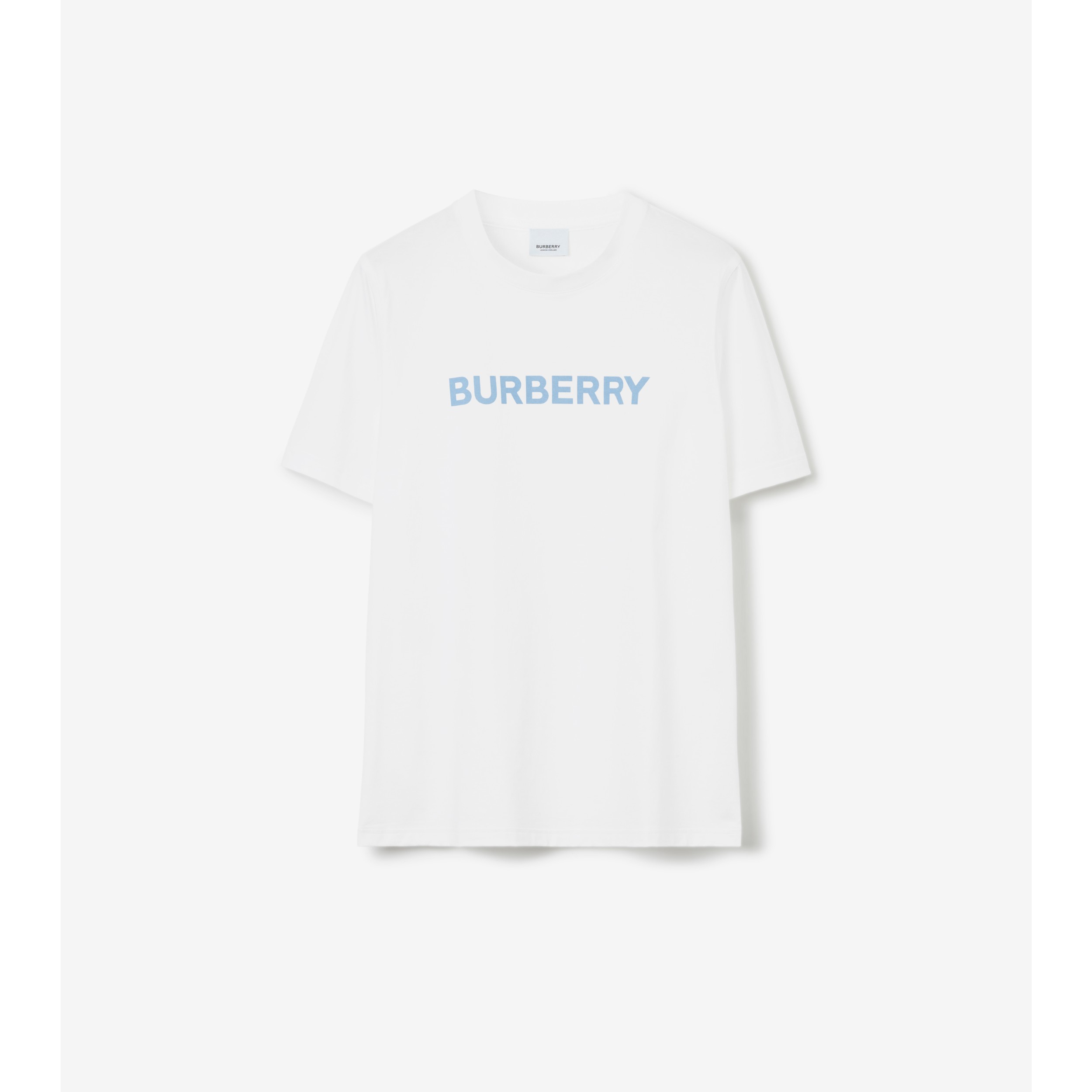 Logo Print Cotton T-Shirt In White/Blue - Women | Burberry® Official