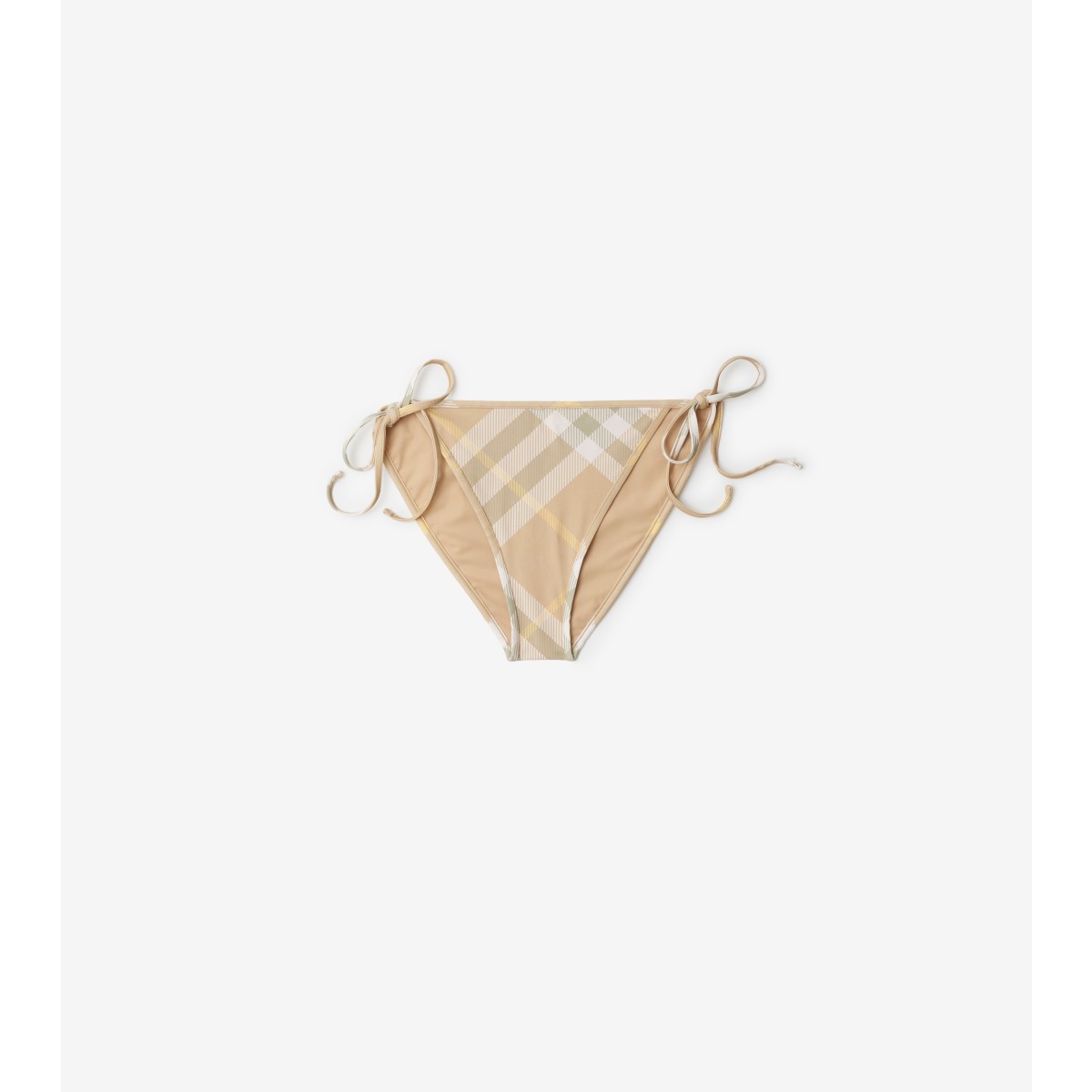 Burberry Signature Check Tie Bikini Bottoms In Flax