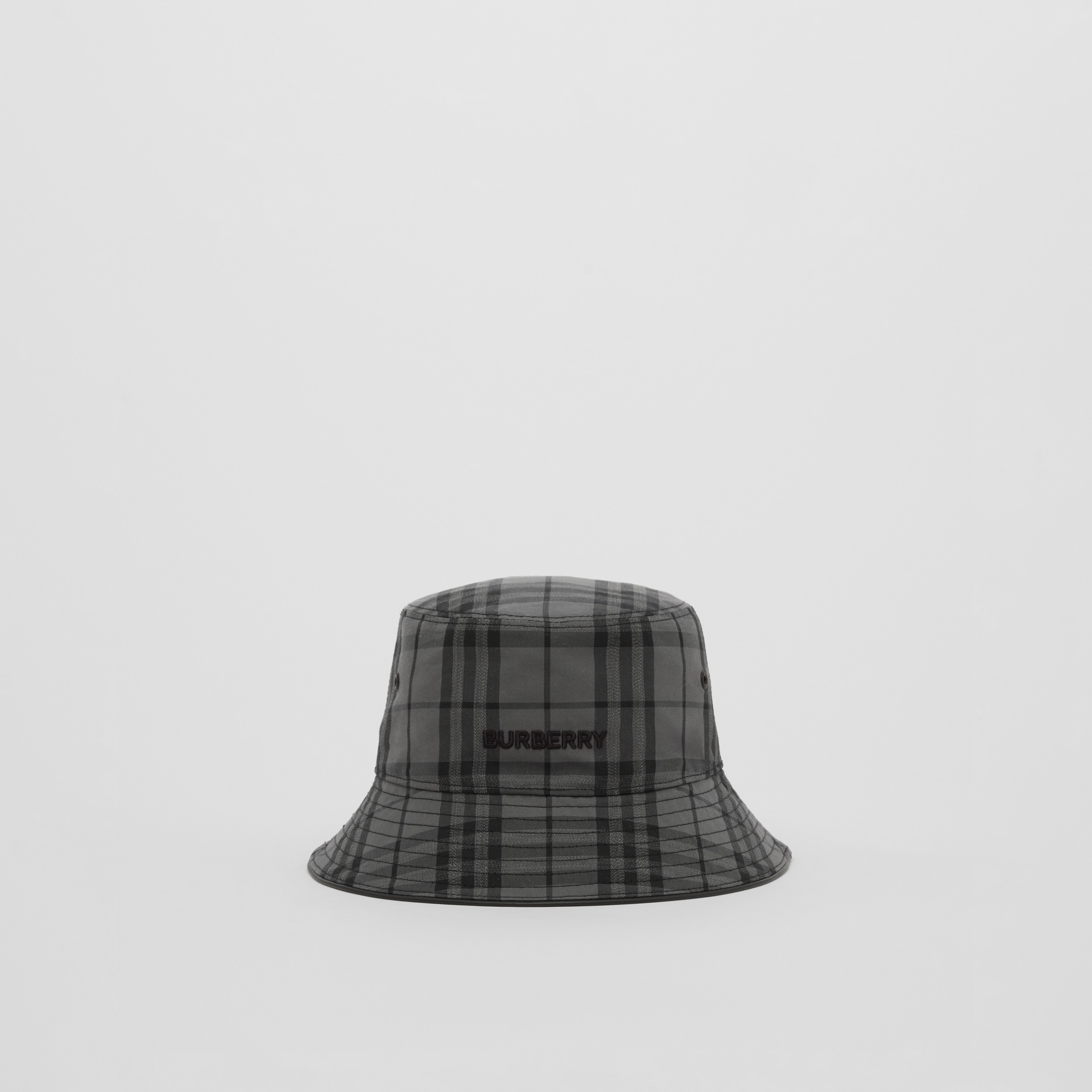 Logo Detail Check Cotton Blend Bucket Hat in Reflective Grey | Burberry® Official - 1