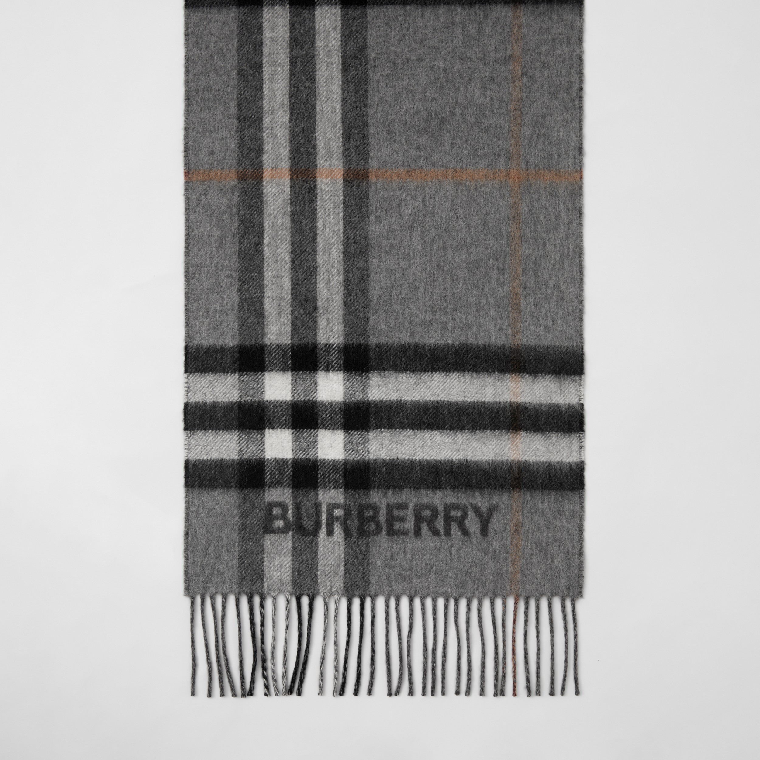 Bufanda en cachemir con motivos de cuadros contrastantes (Gris/gris Marengo) | Burberry® oficial - 4