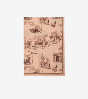 London Landmarks Wool Silk Scarf in Sepia pink | Burberry® Official