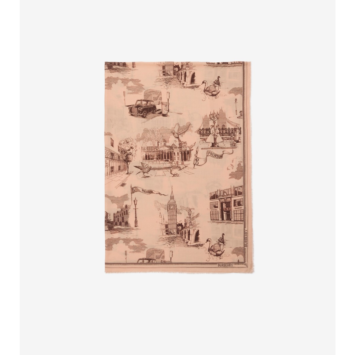  Printed London Landmarks Wool Silk Scarf