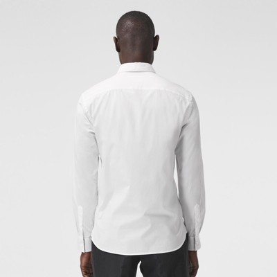 Slim Fit Monogram Motif Stretch Cotton Poplin Shirt in White - Men |  Burberry® Official