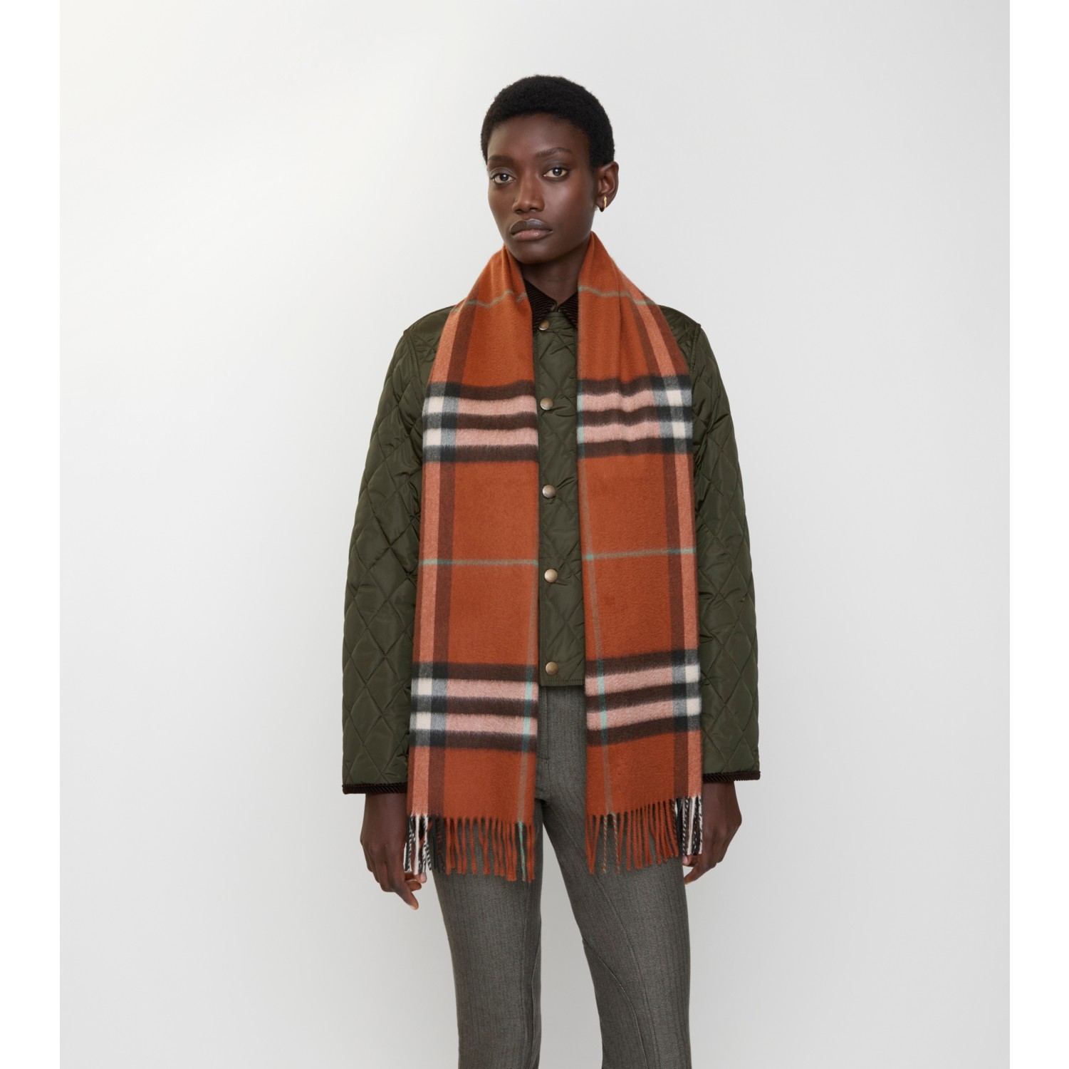 Check Cashmere Scarf in Brick | Burberry® Official