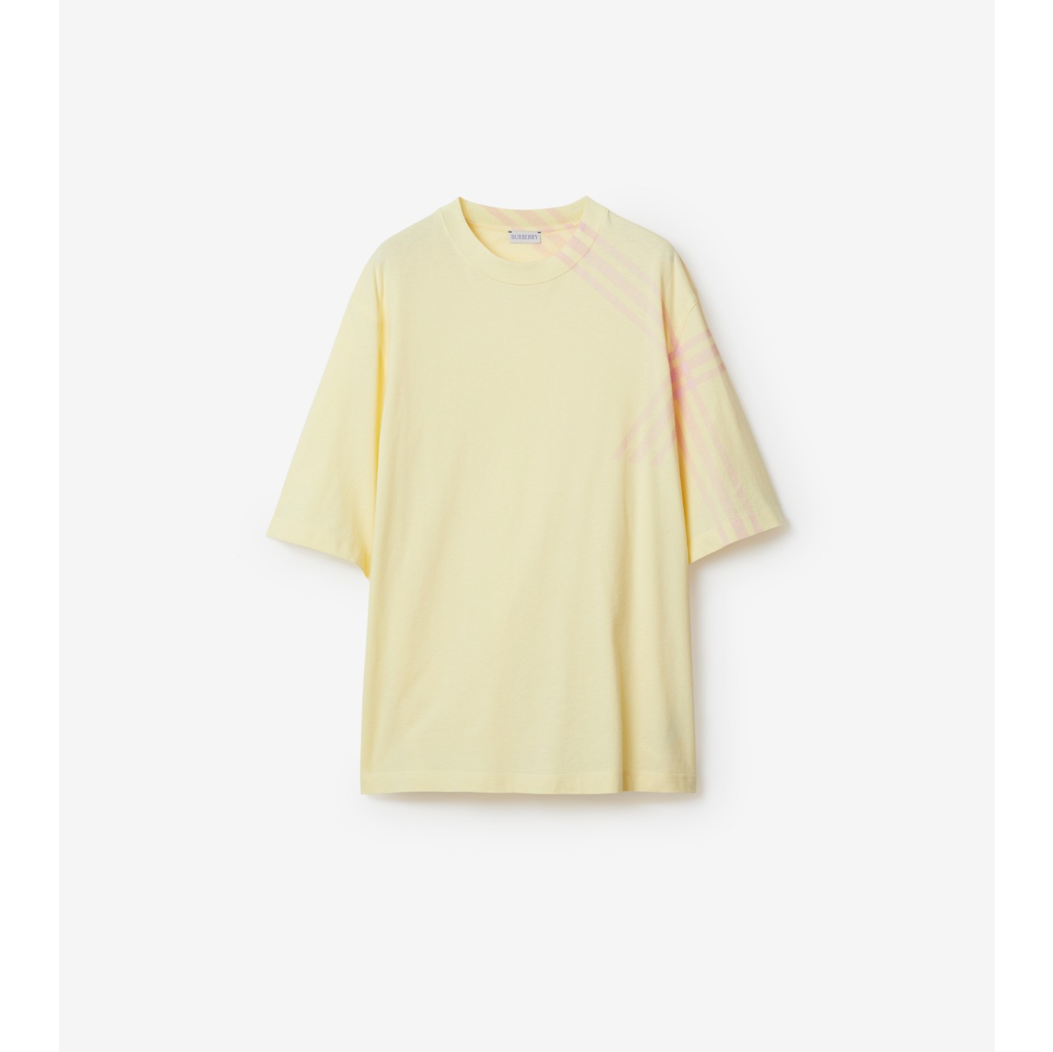 Check Sleeve Cotton T-shirt in Sherbet - Men | Burberry® Official