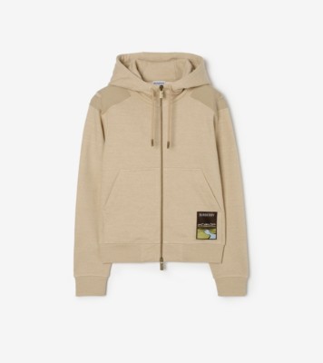 Landscape Label Cotton Zip Hoodie in Dune beige melange - Women