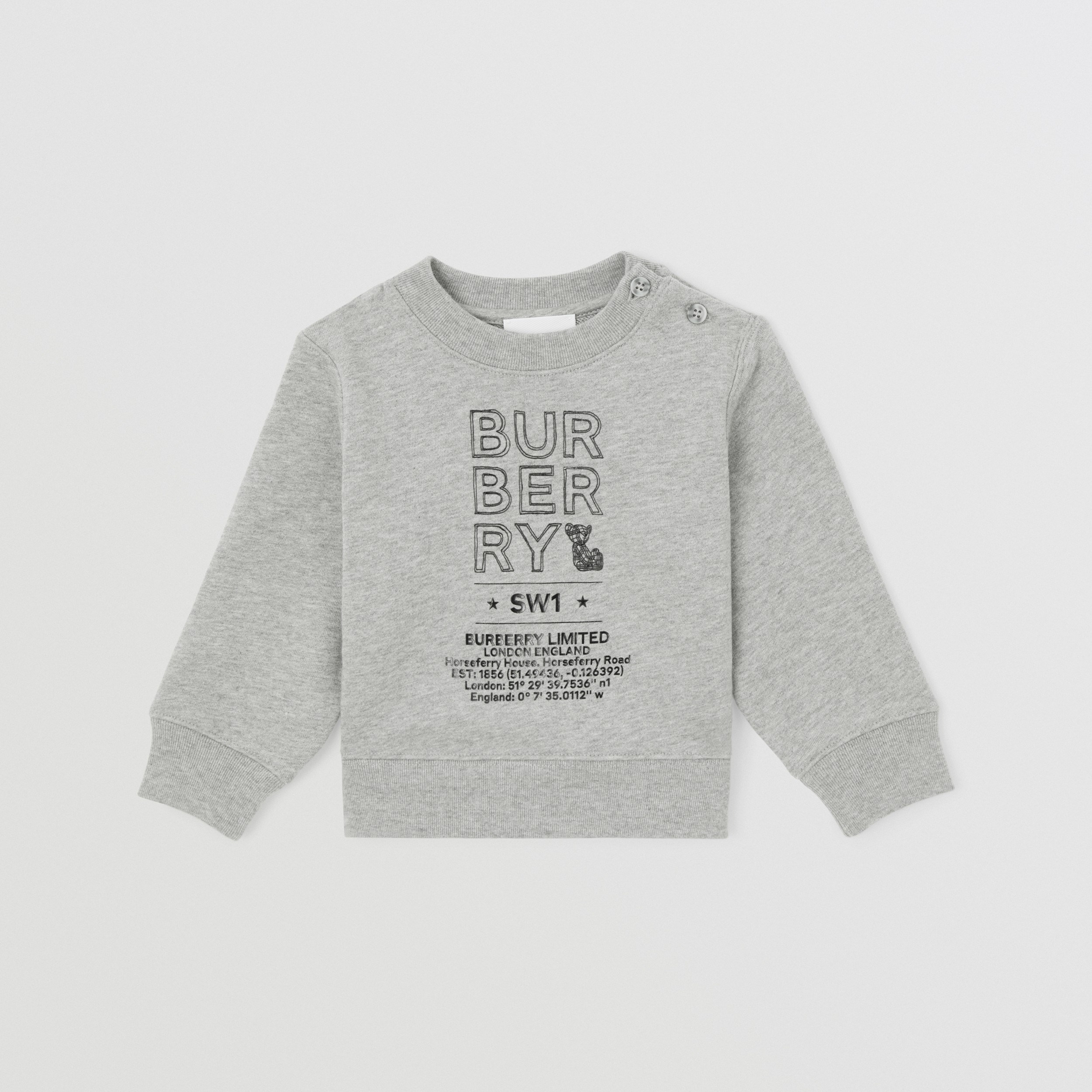 Logo Sketch Print Cotton Sweatshirt in Grey Melange - Children | Burberry® Official - 1
