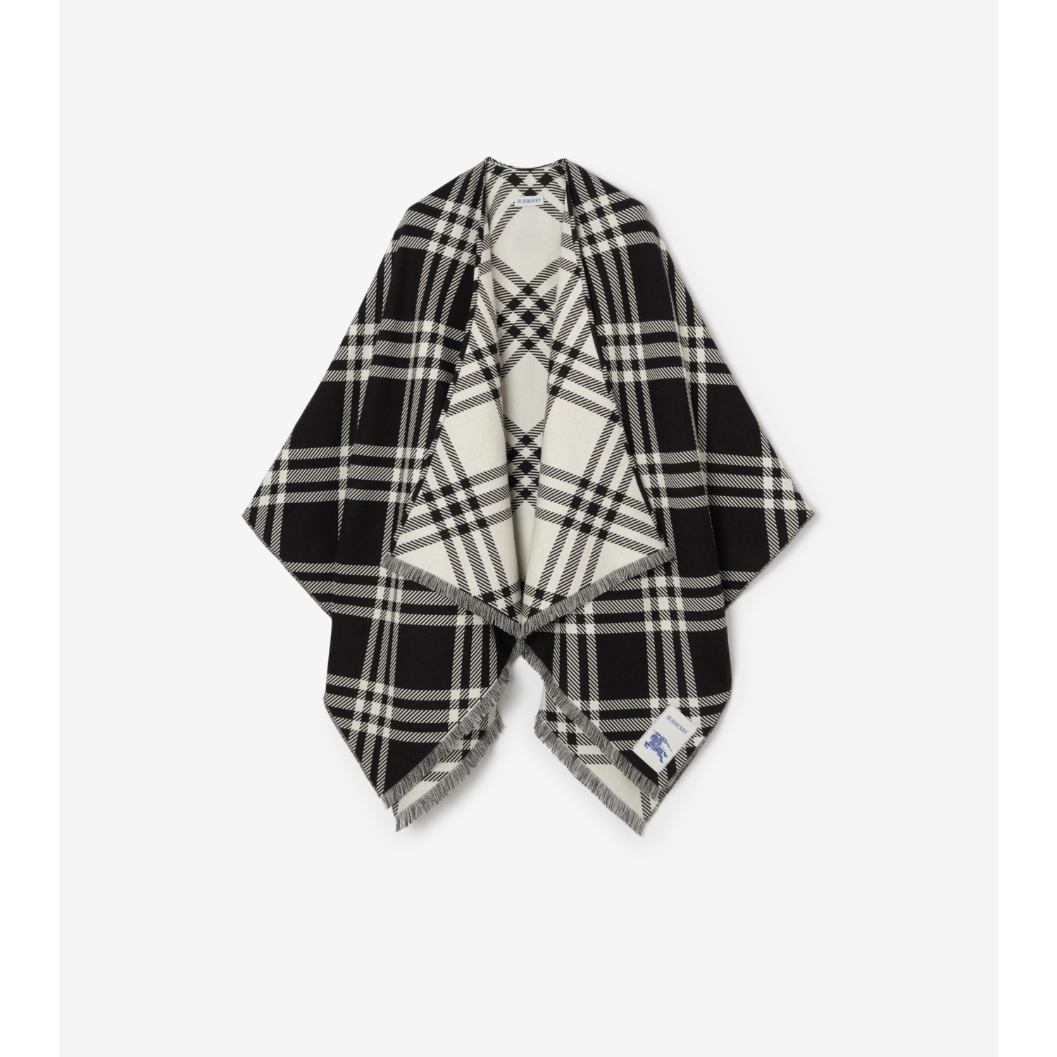 Check Wool Silk Cashmere Cape