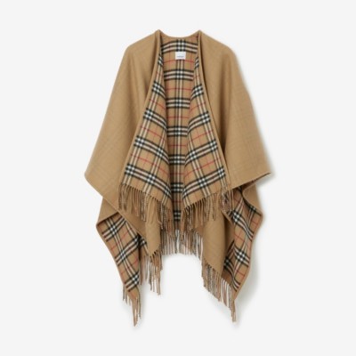 Burberry Charolette Reversible Check Wool Cape In Archive Beige