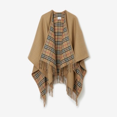 Shop Burberry Reversible Check Wool Cape In Archive Beige