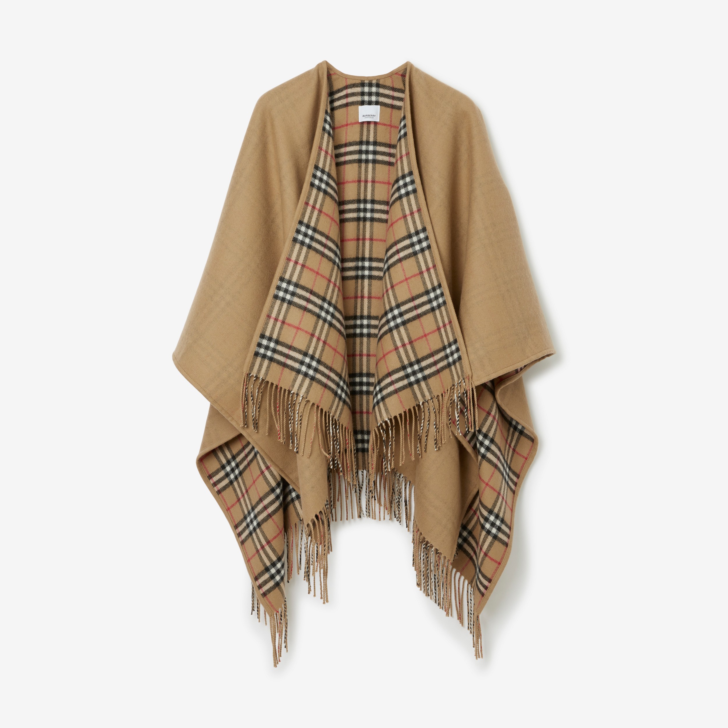 Check Wool Reversible Cape in Archive Beige - Women | Burberry® Official - 1