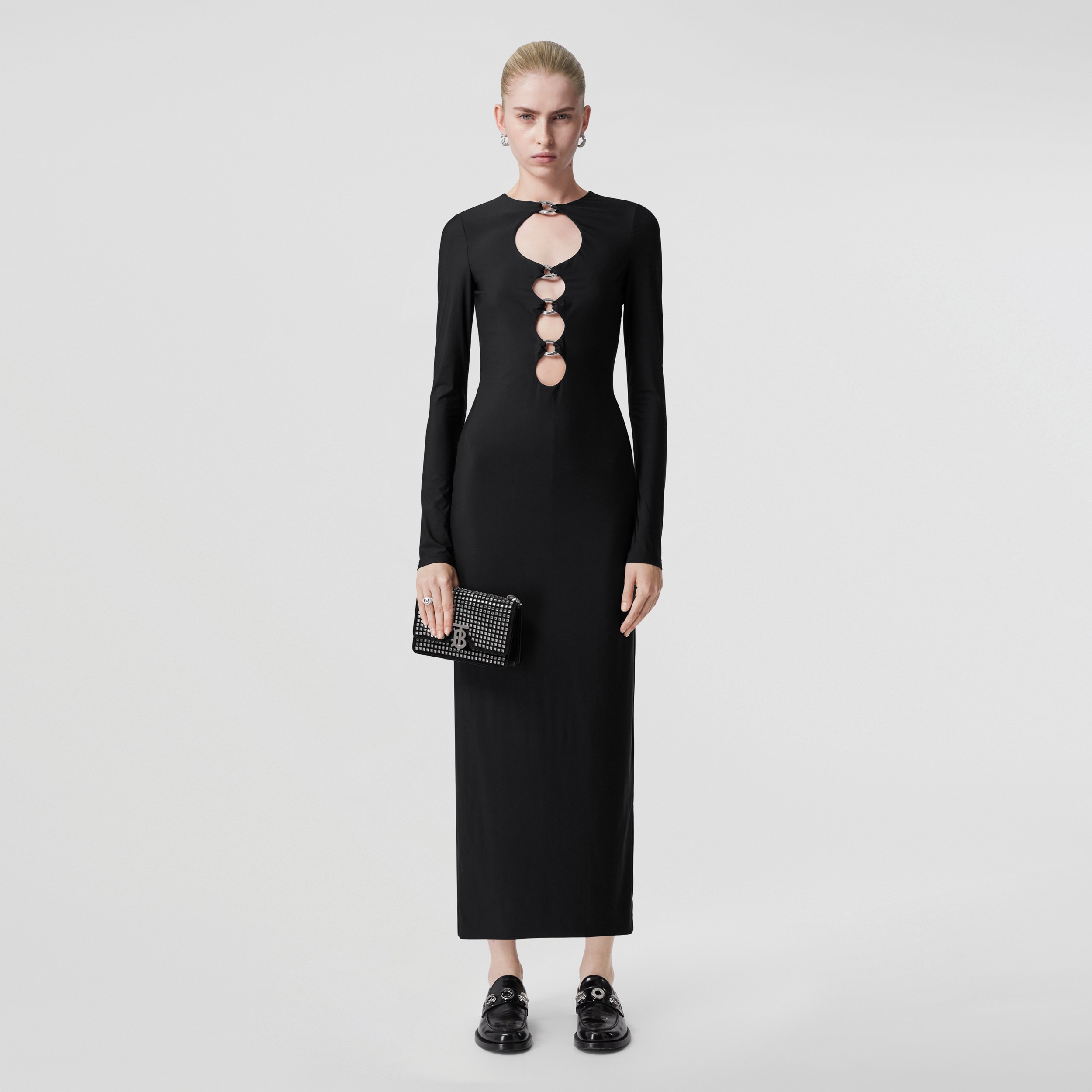 Chain-link Detail Cut-out Stretch Jersey Dress in Black - Women | Burberry® Official - 1
