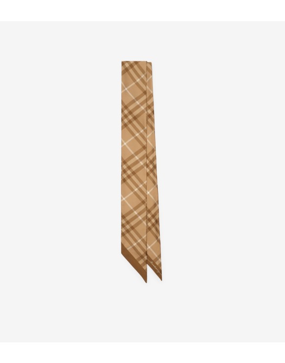 Skinny Contrast Check Silk Scarf