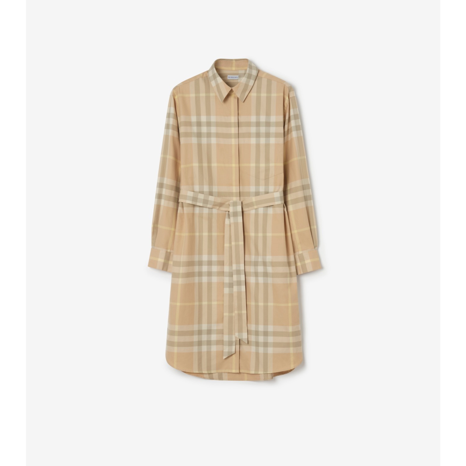 Check Cotton Shirt Dress in Flax beige - Women | Burberry® Official