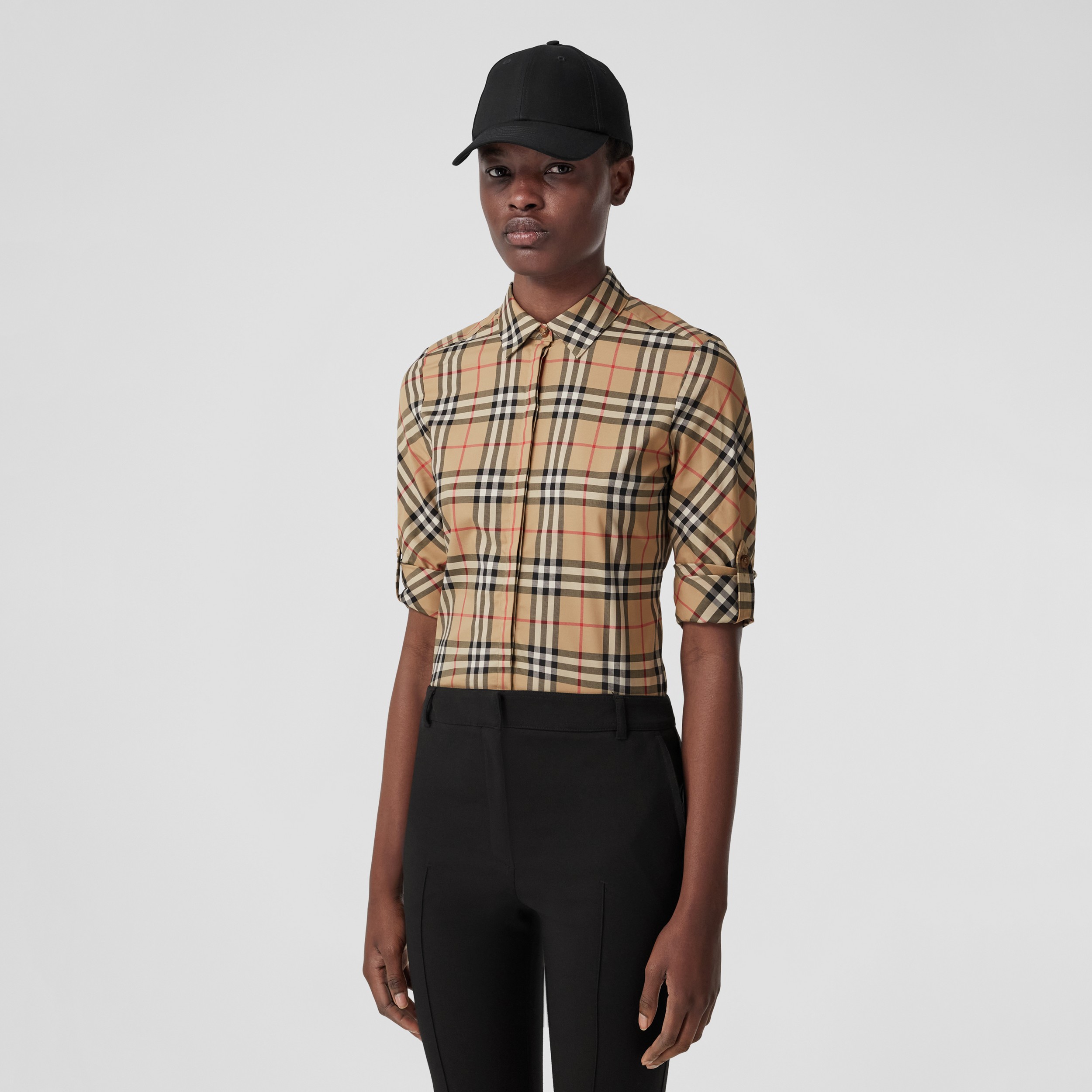 Vintage Check Stretch Cotton Twill Shirt in Archive Beige - Women | Burberry® Official - 4