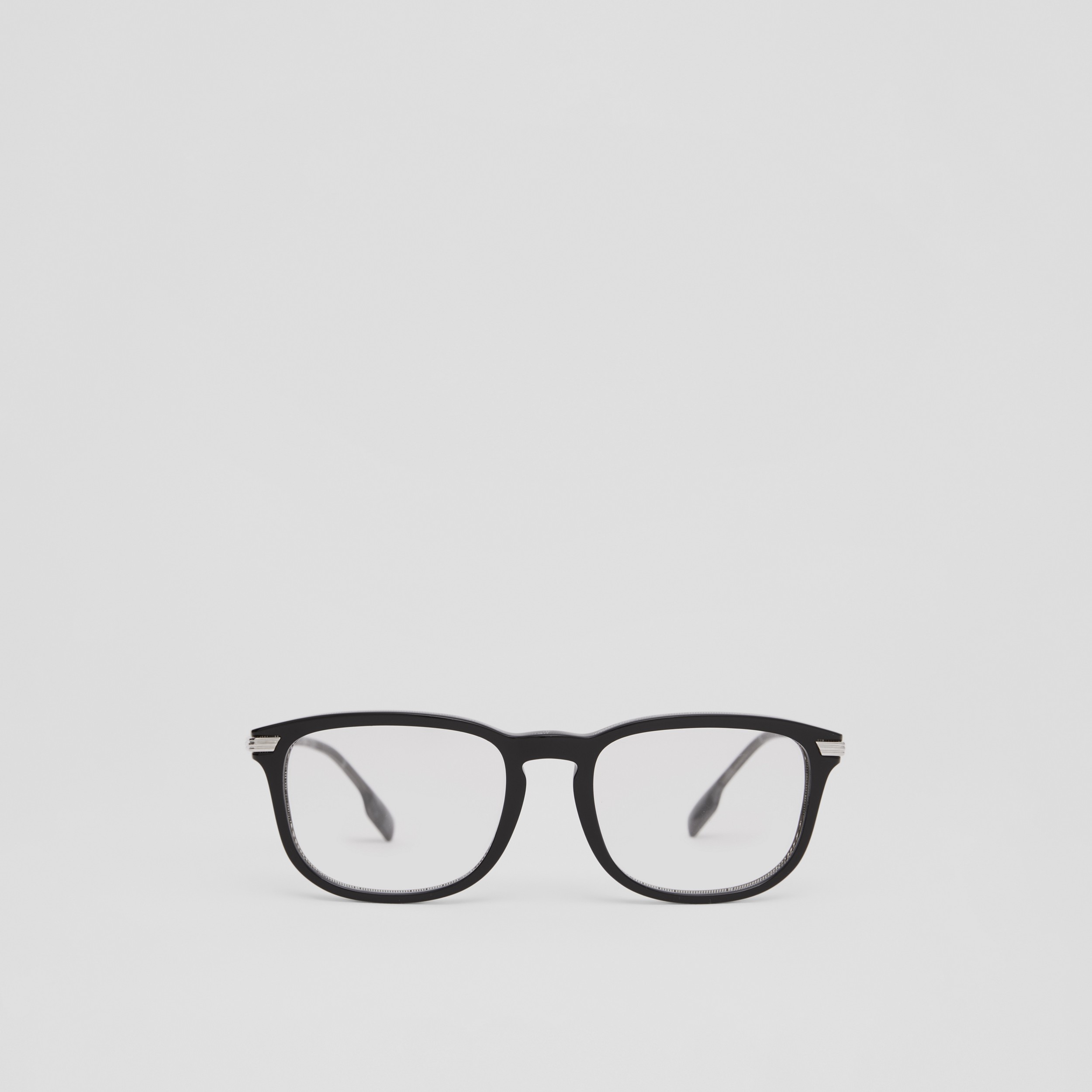 체크 디테일 렉탱귤러 안경 프레임 (블랙) - 남성 | Burberry® - 1