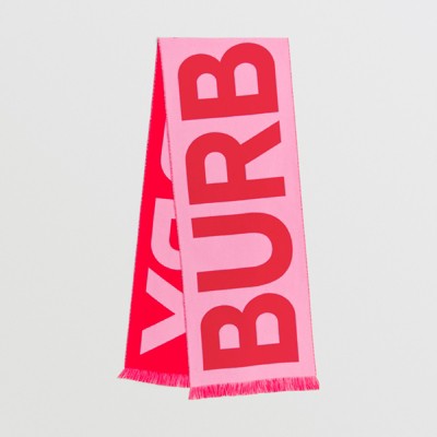 ロゴ ウール ジャカードスカーフ (ピンク／レッド) | Burberry®公式サイト