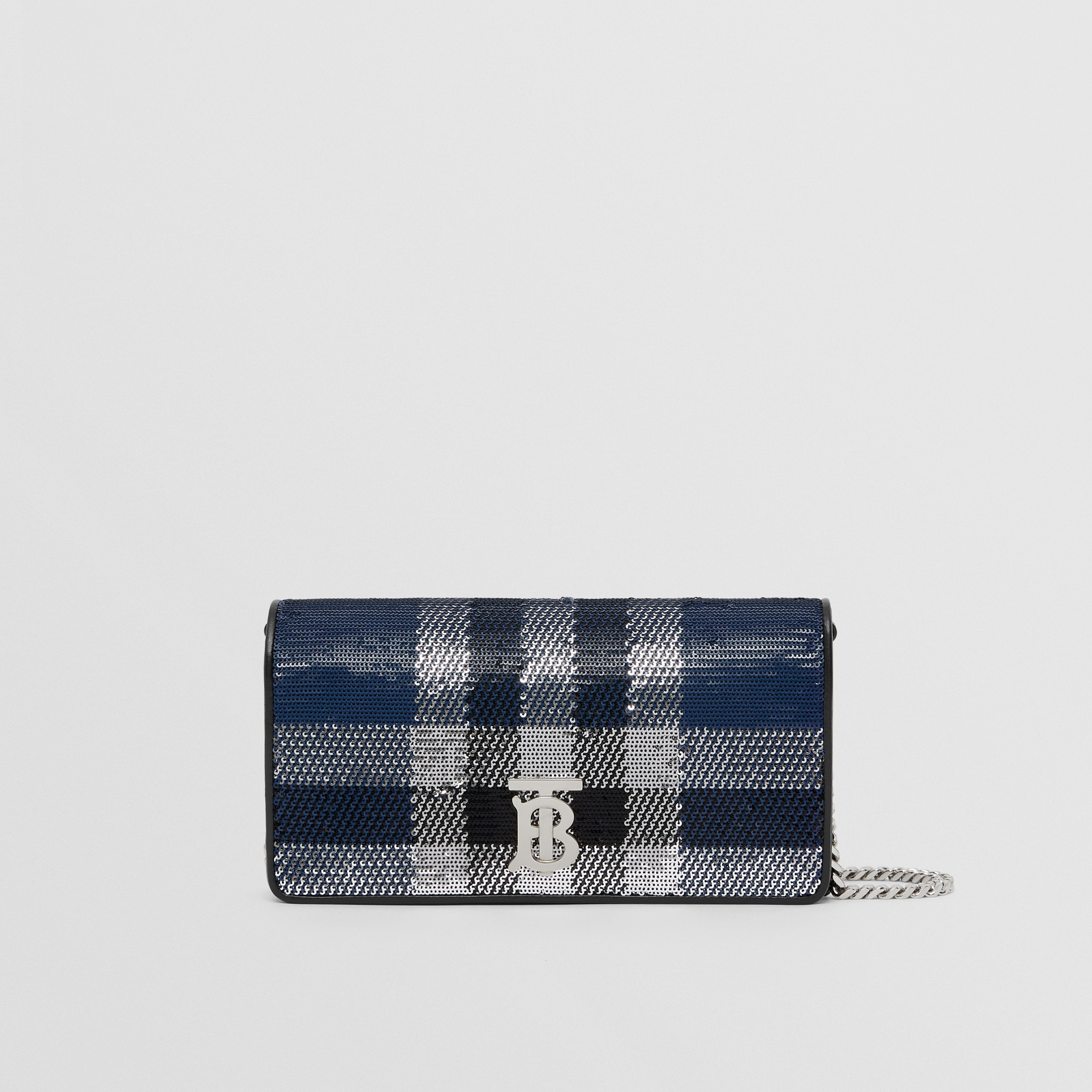 Sequinned Check Lola Wallet with Detachable Strap – Exclusive Capsule Collection in Navy - Women | Burberry® Official - 1