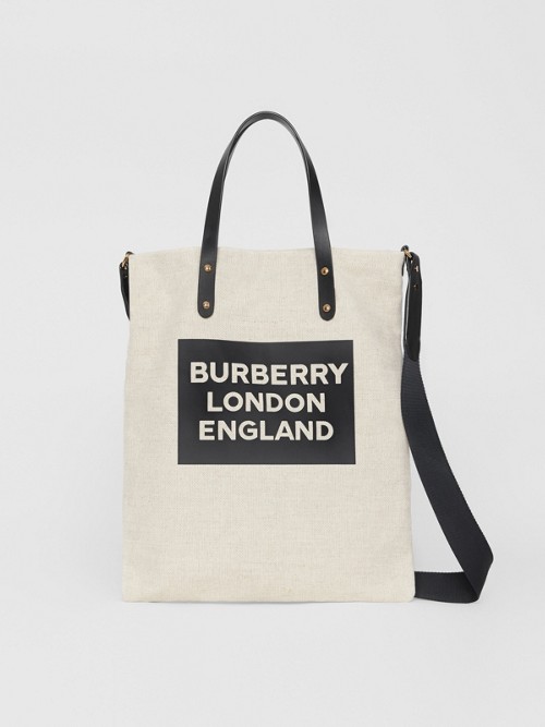 Burberry Logo Cotton Canvas Tote Bag In Natural